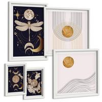 BILDER SET 5er Set - 50x50 cm & 20x30 cm & 40x60 cm Weißer Rahmen - Naturmotive mit dem Mond - Weiß, Kunststoff (40/60cm) - TULUP