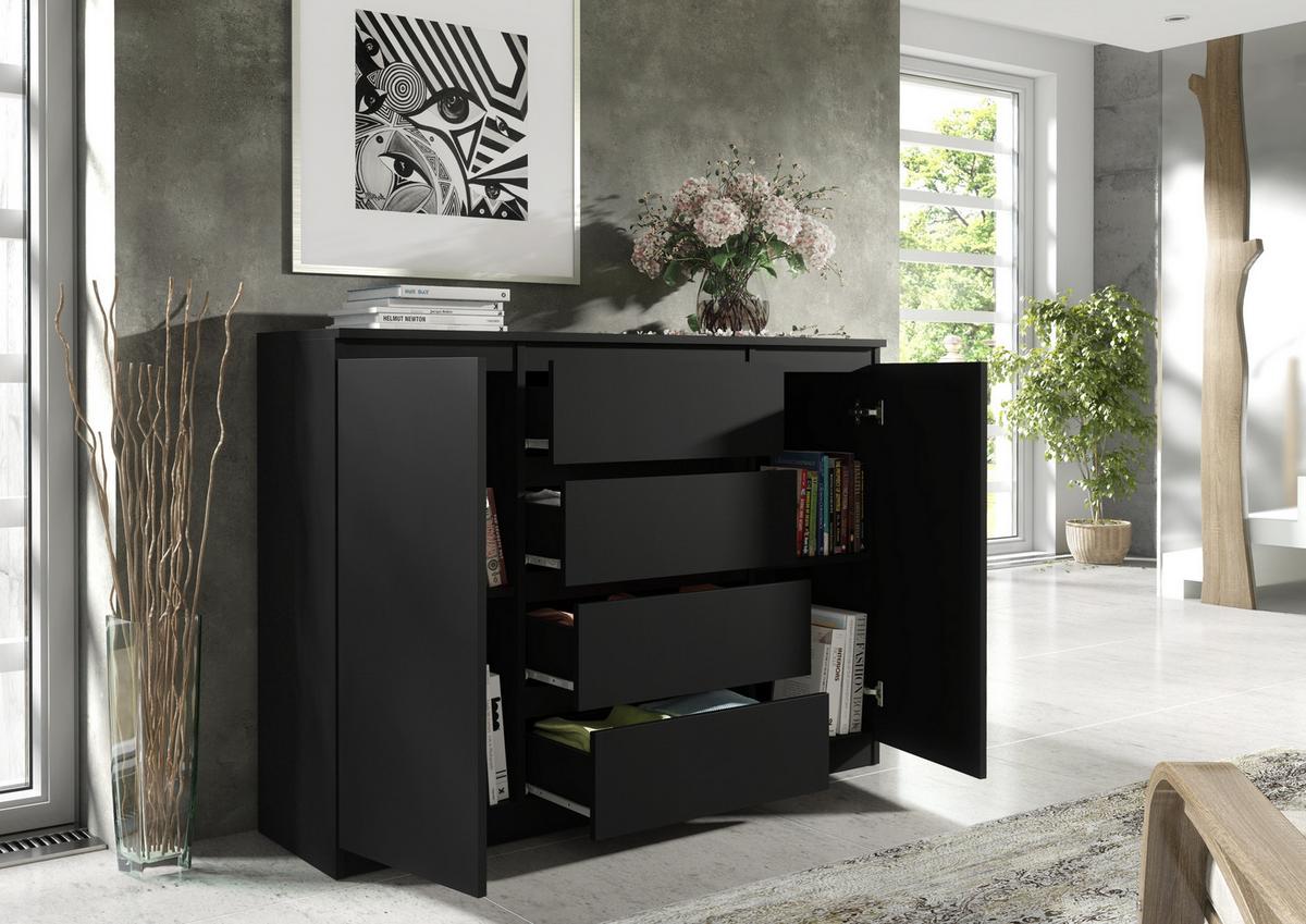 KOMMODE Schwarz 120/102/39 - Schwarz, Holzwerkstoff (120/102/39cm) - RAUMHIRSCH FURNITURE
