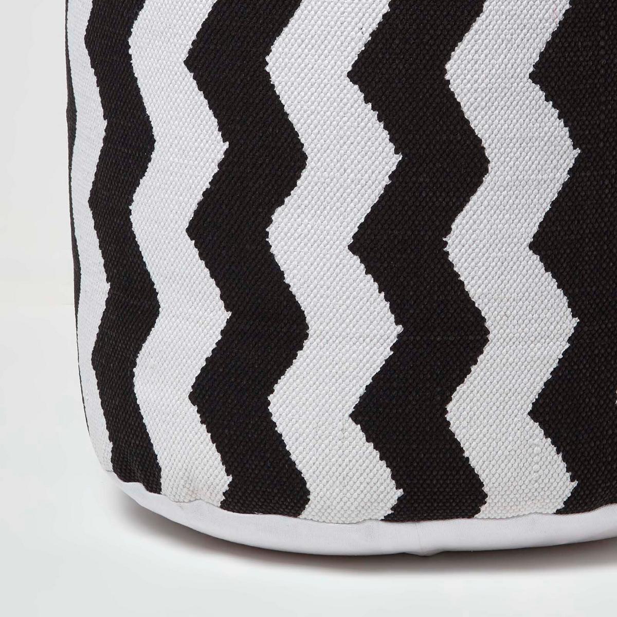 HOCKER schwarz-weiß, Zickzack-Hocker rund 40/40/45 cm - Schwarz, Textil (45/40/45cm) - Homescapes