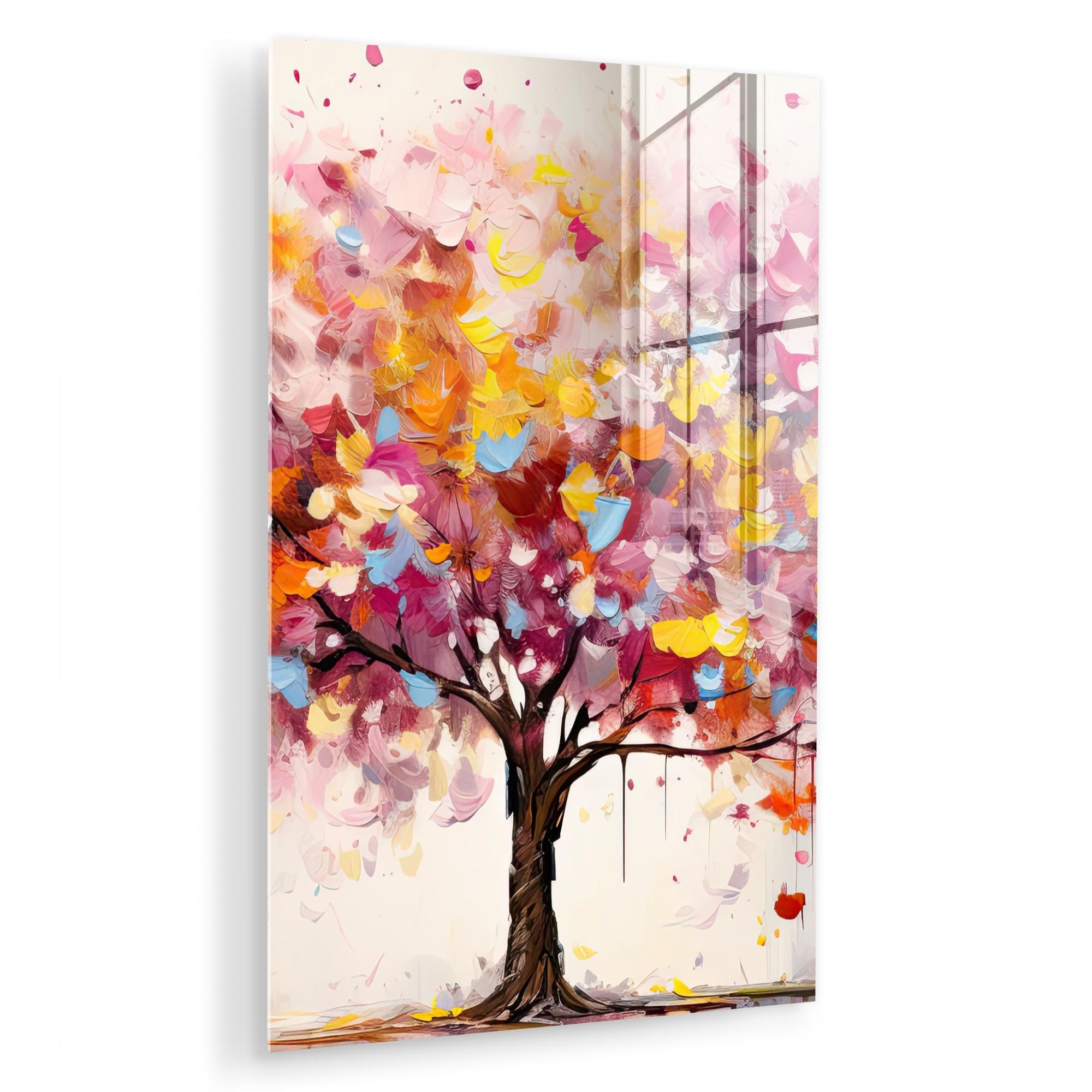 ACRYLGLASBILD Aquarell - Baum - Kunst - Abstrakt Wanddeko Wohnzimmer 40x60 cm - Multicolor, Glas (40/60cm) - MuchoWow