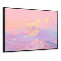 LEINWAND Bilder mit Rahmen - Berggipfel - Wolken - Verträumt - 120x80 - Hellrosa, Textil (120/80cm) - MuchoWow