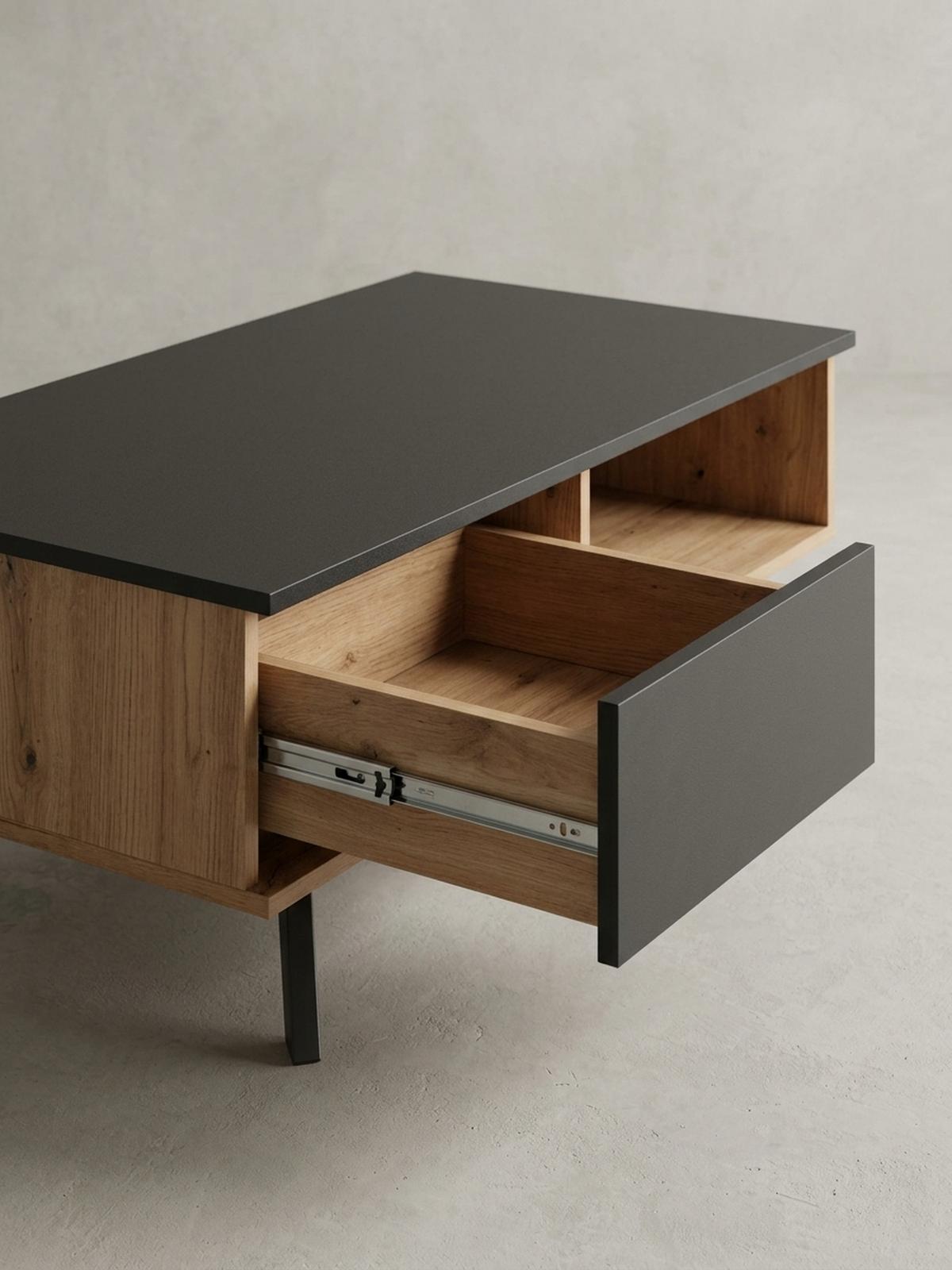 COUCHTISCH Eiche-Dekor Schwarz mit Stauraum, Wasserabweisend, 110x60x38 cm - Schwarz/Braun, Holz/Metall (60/110/38cm) - KADIMA DESIGN