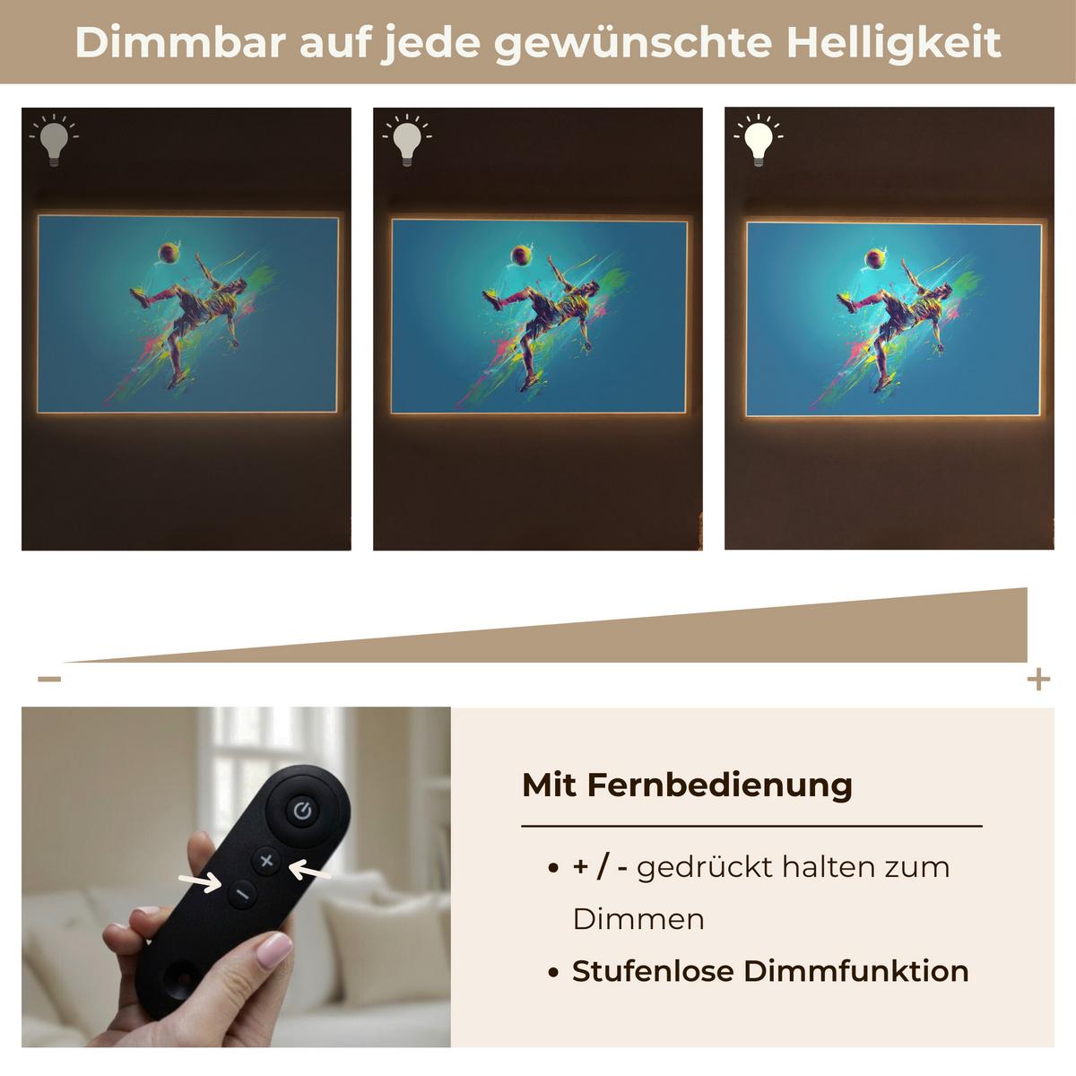 NACHTTISCHLAMPE MIT AKKU Fußballer - Farbspritzer - Farbenfroh - Ball 100x70 cm - Blau, Holzwerkstoff (8/100/70cm) - OnlyWow