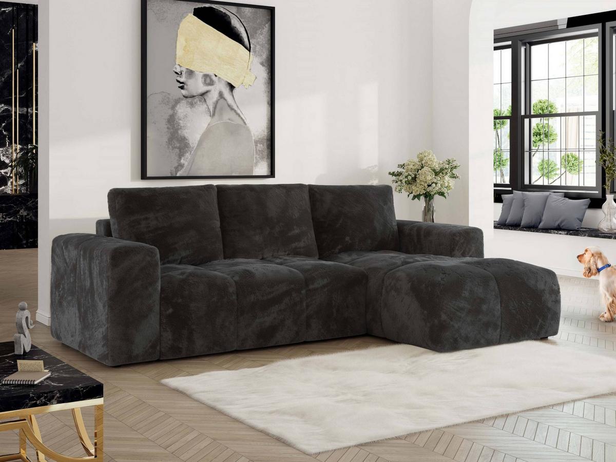 ECKSOFA MONIVA Dunkelgrau Plüsch - Rechts - Dunkelgrau/Schwarz, Textil (266/164cm) - MKS