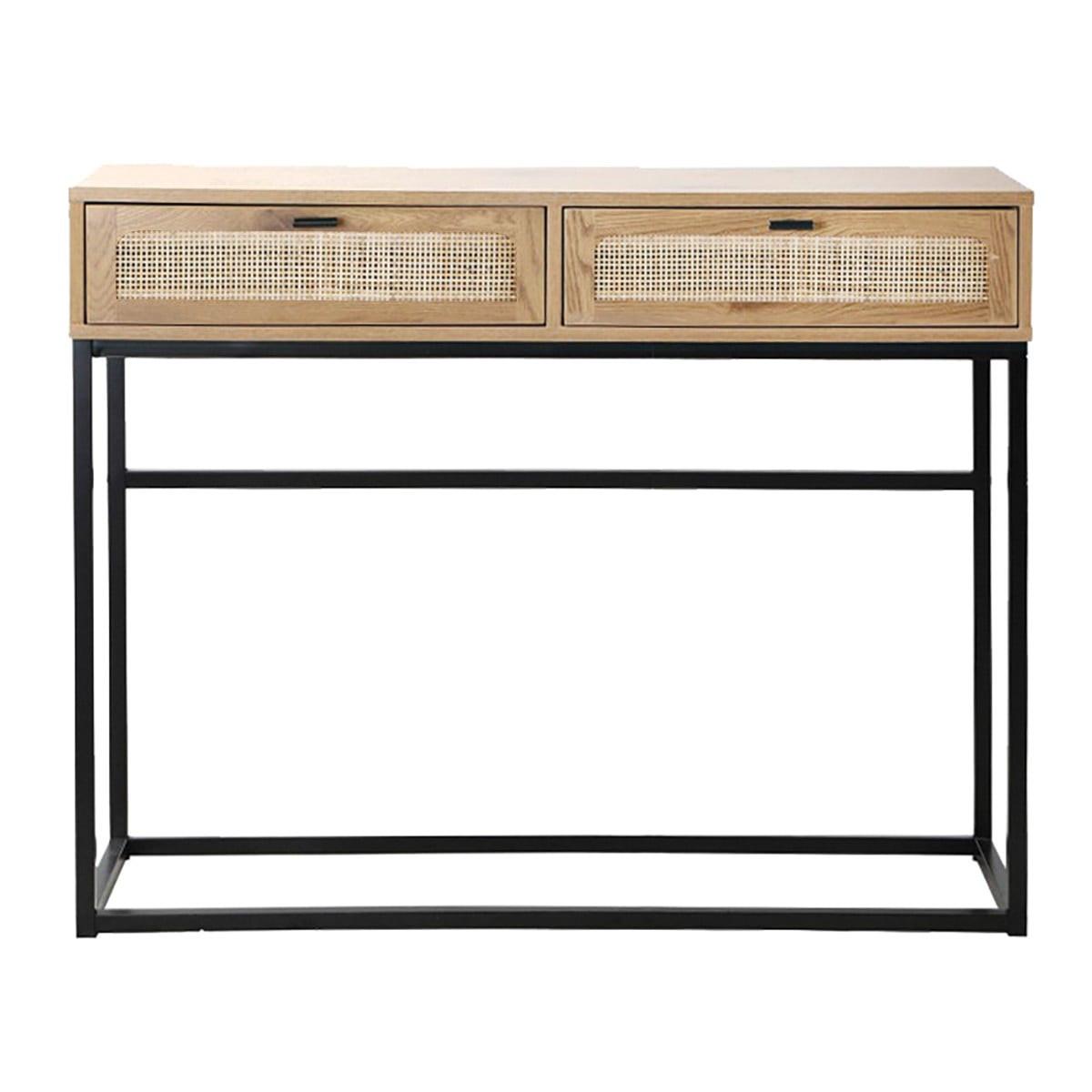 KONSOLE aus Rattan mit 2 Schubladen - L100cm - Eschefarben, Holzwerkstoff (36/35/80cm) - Calicosy