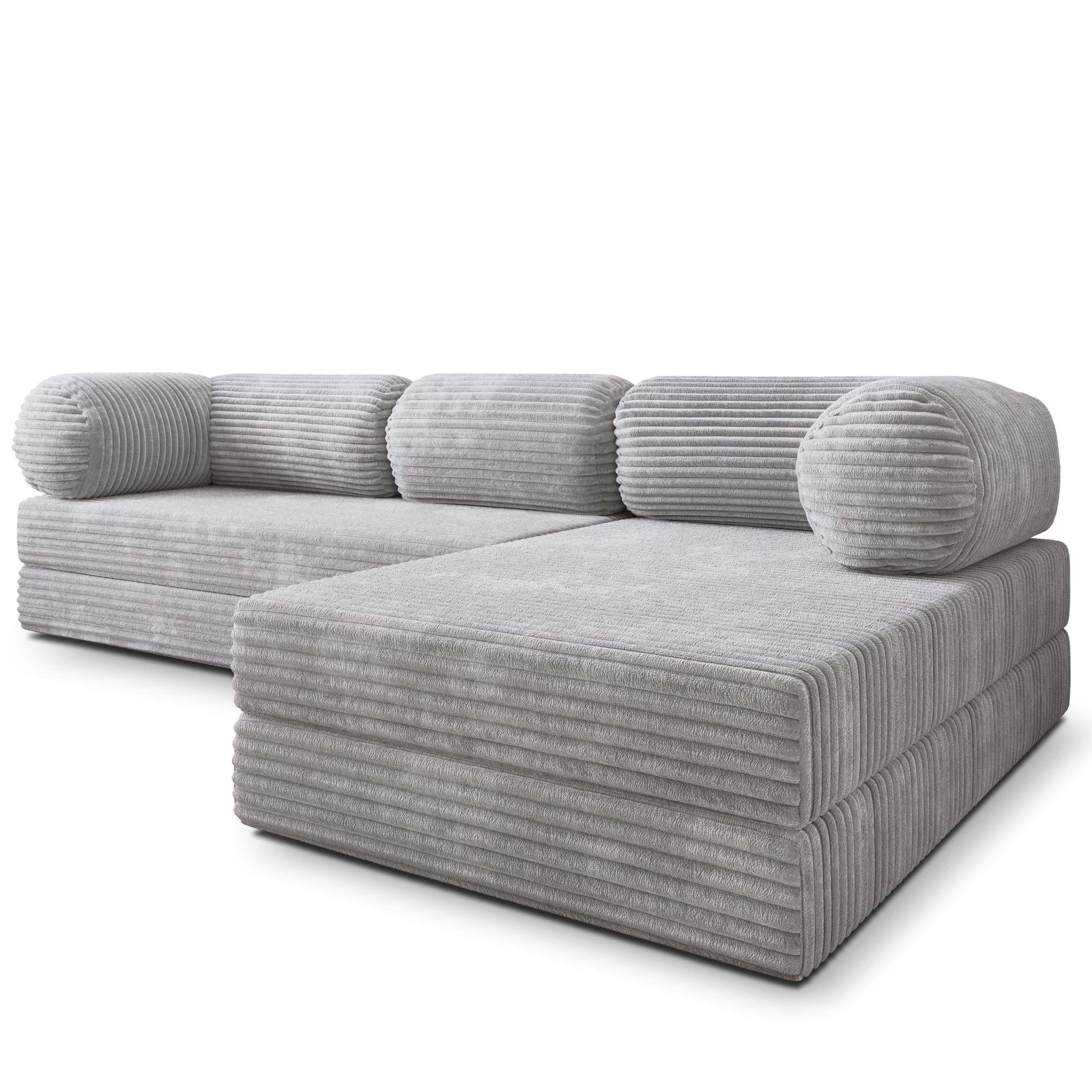 ECKSOFA ETERA modulares Boneless Sofa mit Schlaffunktion Hellgrau Kordstoff - Grau, Textil (270/160cm) - MASSENO