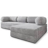 ECKSOFA ETERA modulares Boneless Sofa mit Schlaffunktion Hellgrau Kordstoff - Grau, Textil (270/160cm) - MASSENO