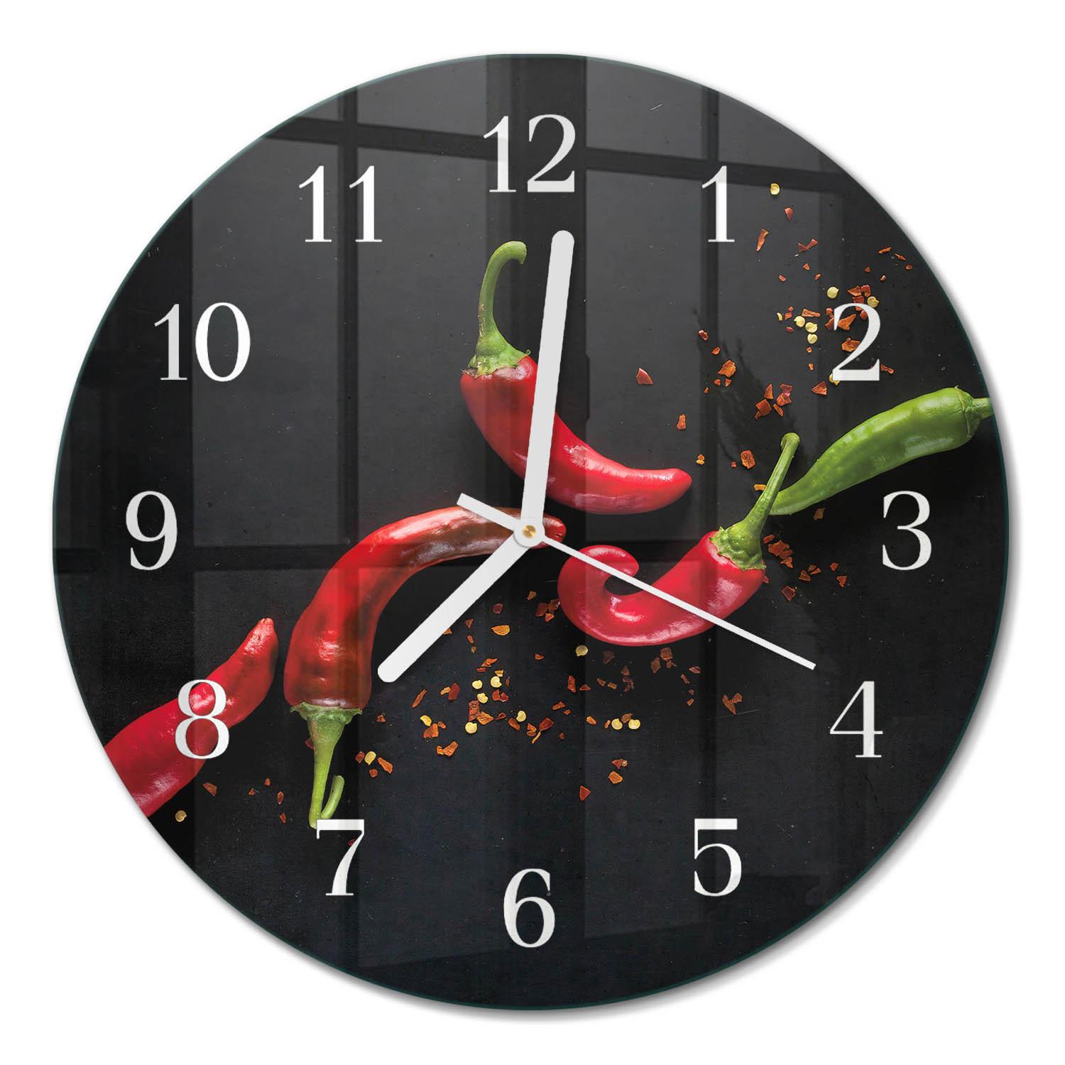 WANDUHR aus Glas Ø30 cm - Chilischoten - Schwarz, Glas (30/30/0.4cm) - TULUP