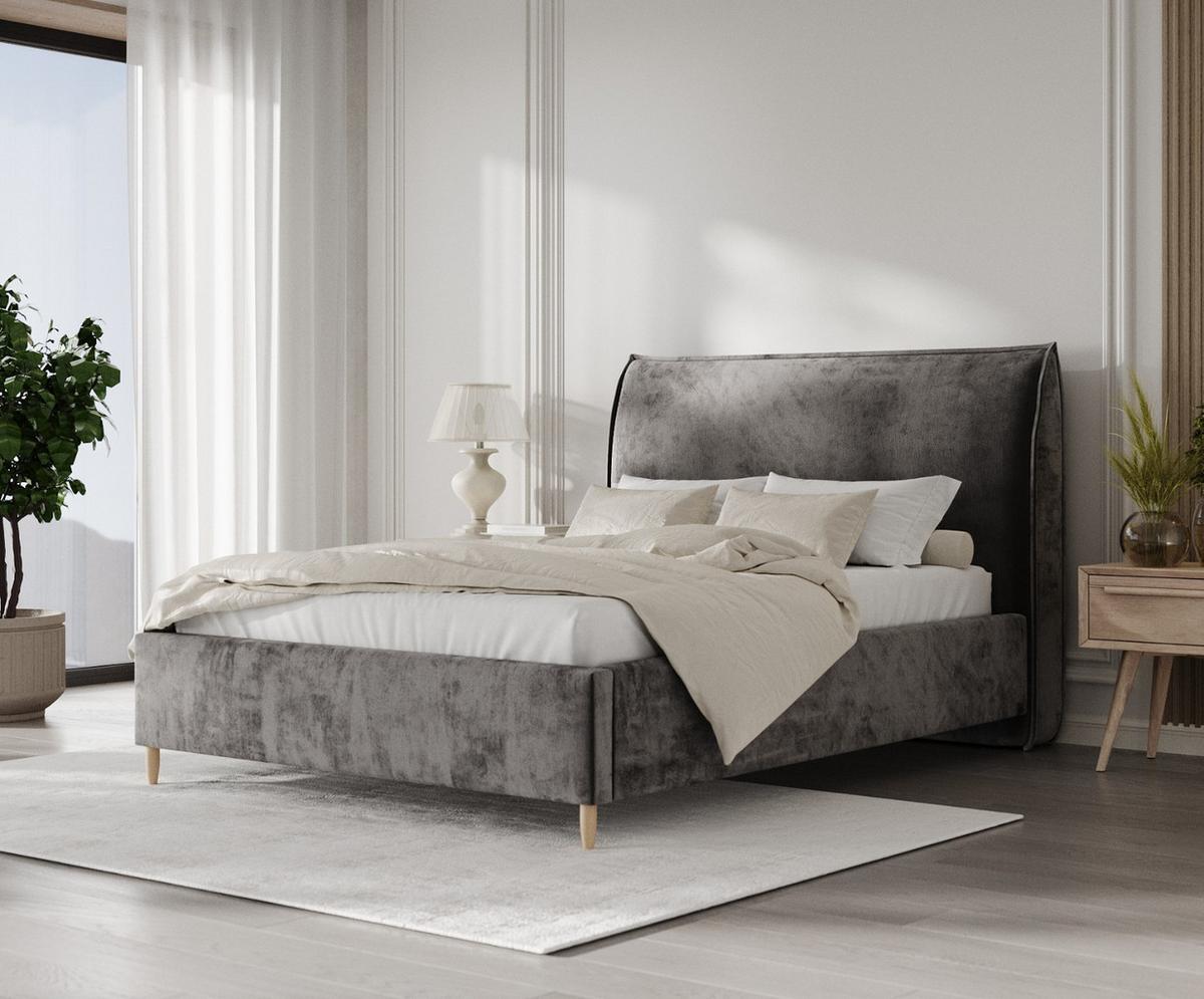 POLSTERBETT Mira 140/200 cm Anthrazit im Lotta Stoff - Anthrazit/Naturfarben, Holz/Holzwerkstoff (140/200cm) - AltaBeds