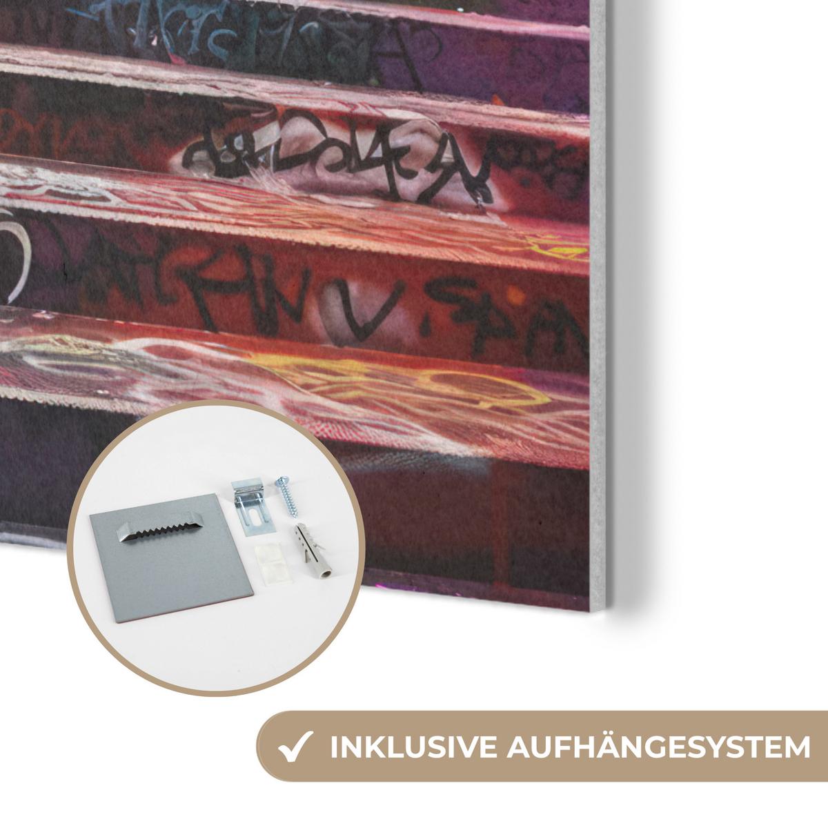 AKUSTIKBILD Treppe - Graffiti - Farben - Kunst Kunstdruck Schlafzimmer 50x70 cm - Multicolor, Kunststoff (50/70/0.9cm) - MuchoWow