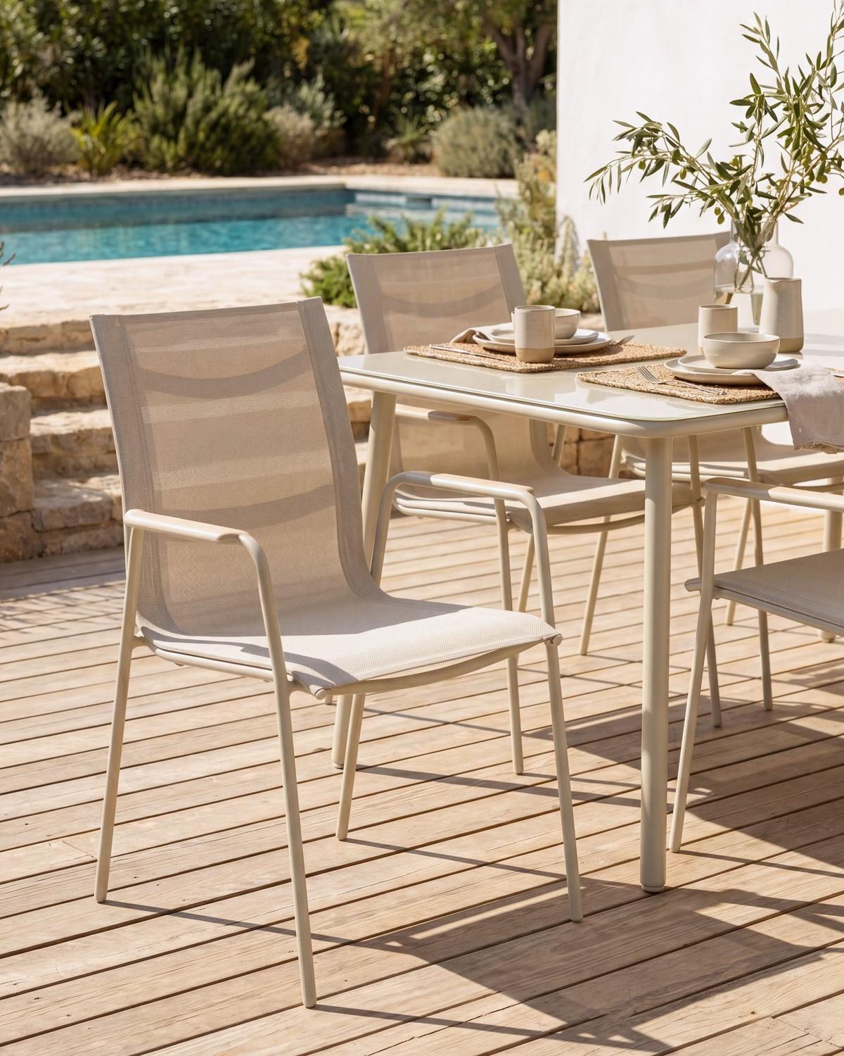 GARTENSTUHL 4er-Set Metall Hellbeige Caravino - Beige, Metall (57/89/55cm) - Beliani