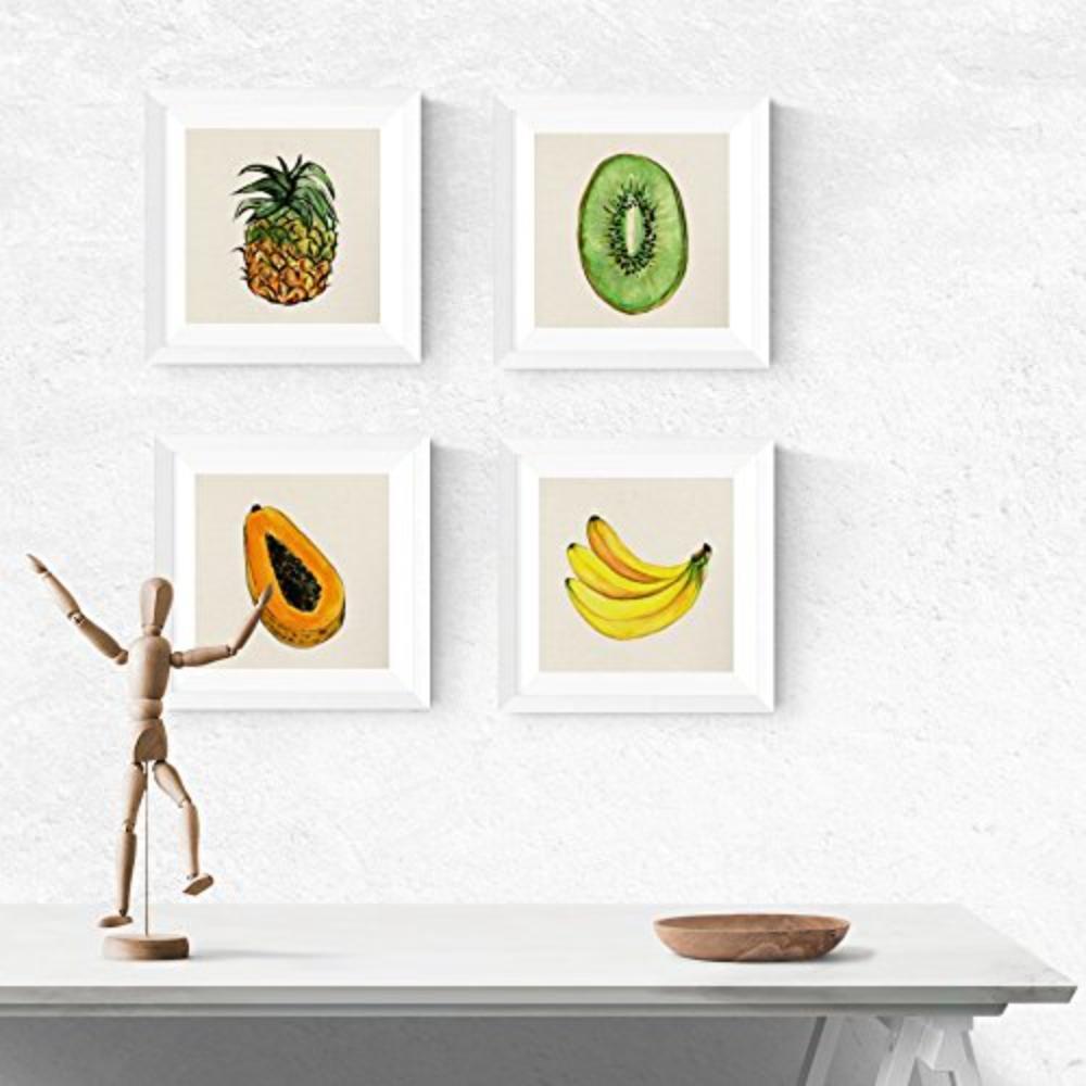 POSTER Set mit 4 Bunte tropische Früchte 20x20cm Schwarzer Rahmen - Schwarz, Papier (20/3cm) - Nacnic