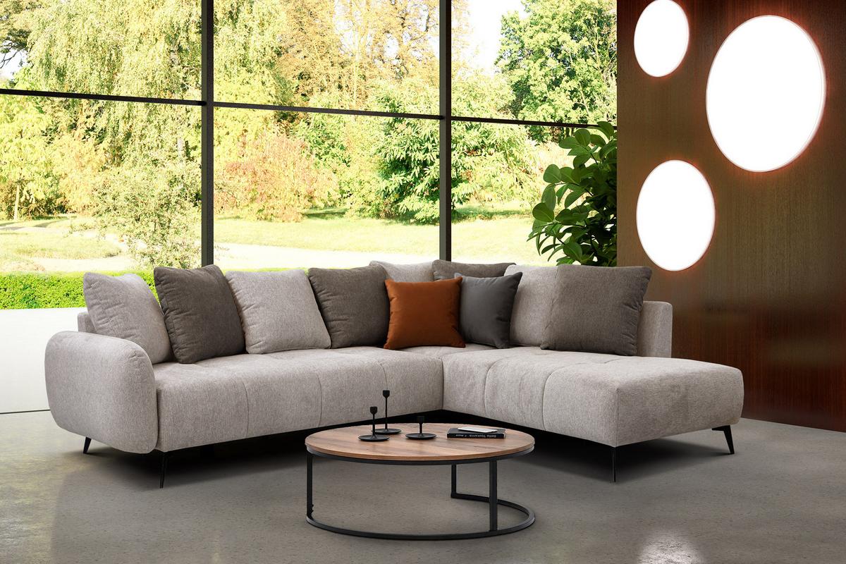 ECKSOFA EVENTO 5-Sitzer, beige - Beige/Schwarz, Holzwerkstoff/Textil (266/206cm) - Wozimo