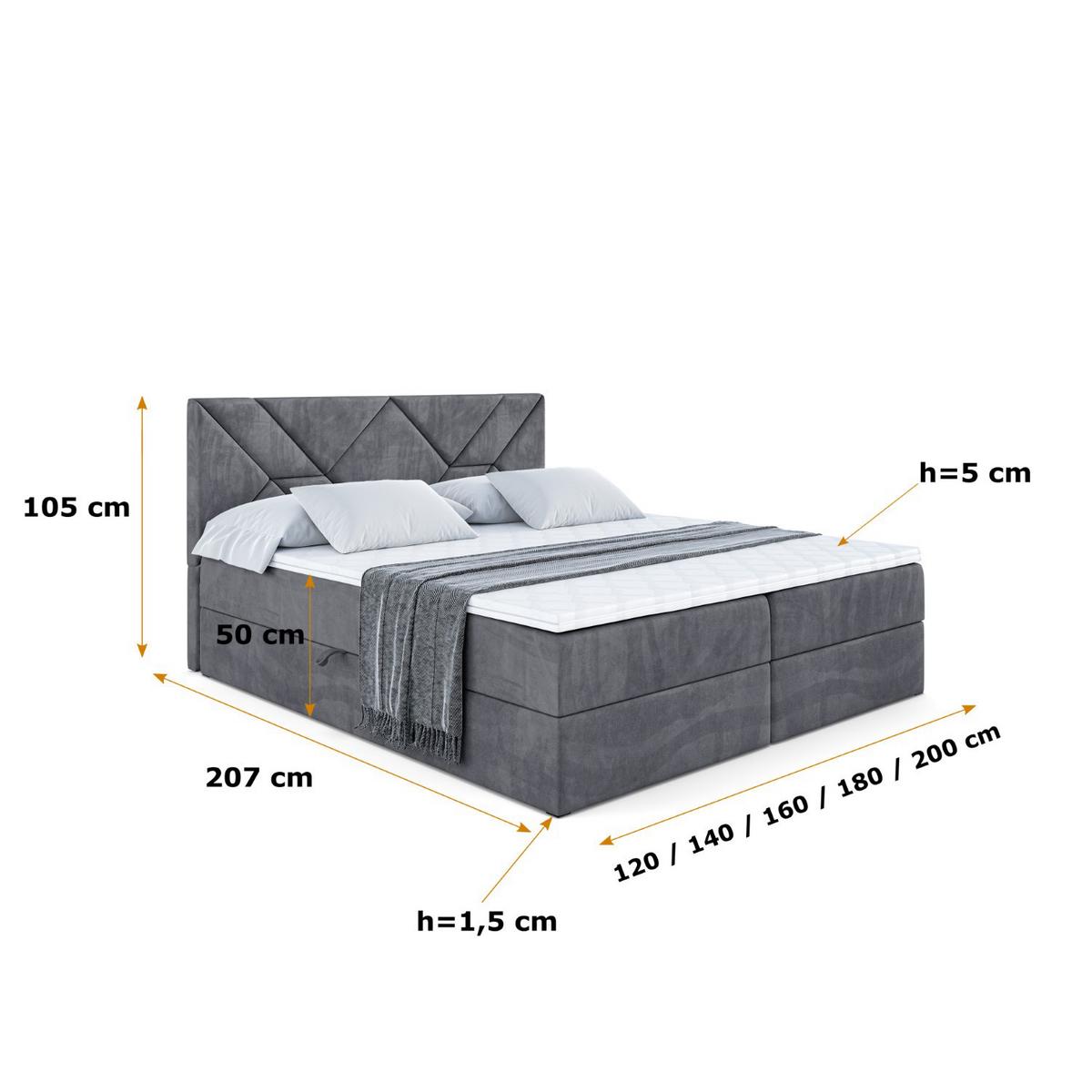 BOXBETT mit Matratze H3 und Lattenrost - BARWA - 140 x 200 Dunkelgrau - Dunkelgrau, Holzwerkstoff (140/200cm) - ALTDECOR