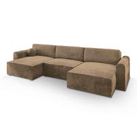 WOHNLANDSCHAFT FENTO M Beige Velours-Stoff mit Schlaffunktion - Beige/Grau, Holz/Kunststoff (347/90/148cm) - MASSENO