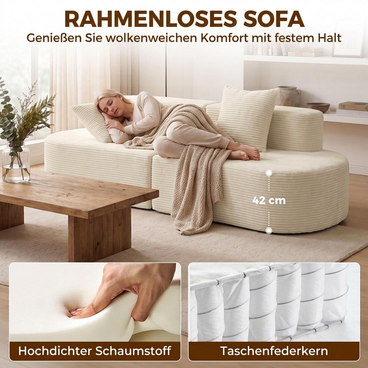3-SITZER-SOFA Polyester Schaumstoff Beige - Beige, Textil (86/82/245cm) - HOMCOM