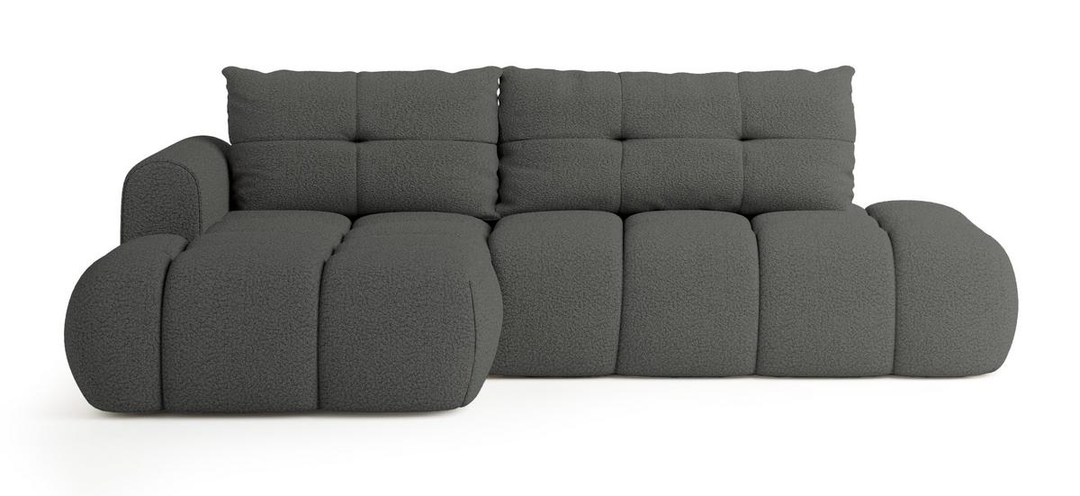 ECKSOFA FLUMA L-S Grau Boucle-Stoff mit Schlaffunktion - Grau, Holz (279/158cm) - MASSENO