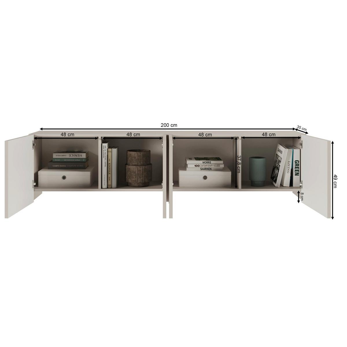 TV-LOWBOARD Arkadia Kaschmirgrau 200 cm - Kaschmir, Holzwerkstoff (200/49/35cm) - Selsey
