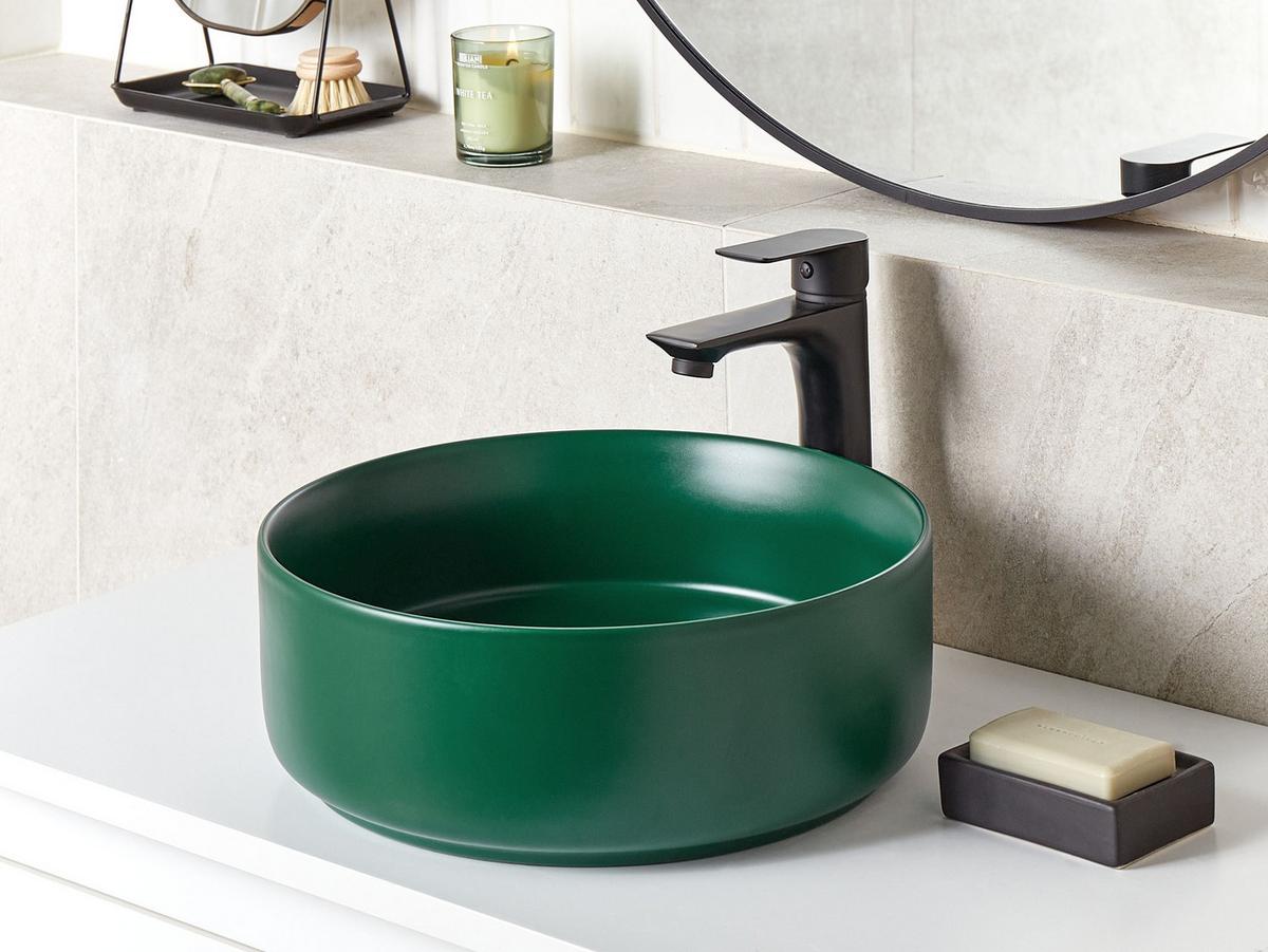 AUFSATZWASCHBECKEN Dunkelgrün 37 cm Keramik Gudar - Dunkelgrün/Grün, Keramik (37/12/37cm) - Beliani