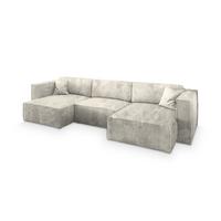 WOHNLANDSCHAFT SARMO P Creme Kordstoff mit Schlaffunktion - Creme/Grau, Holz/Kunststoff (347/70/148cm) - MASSENO