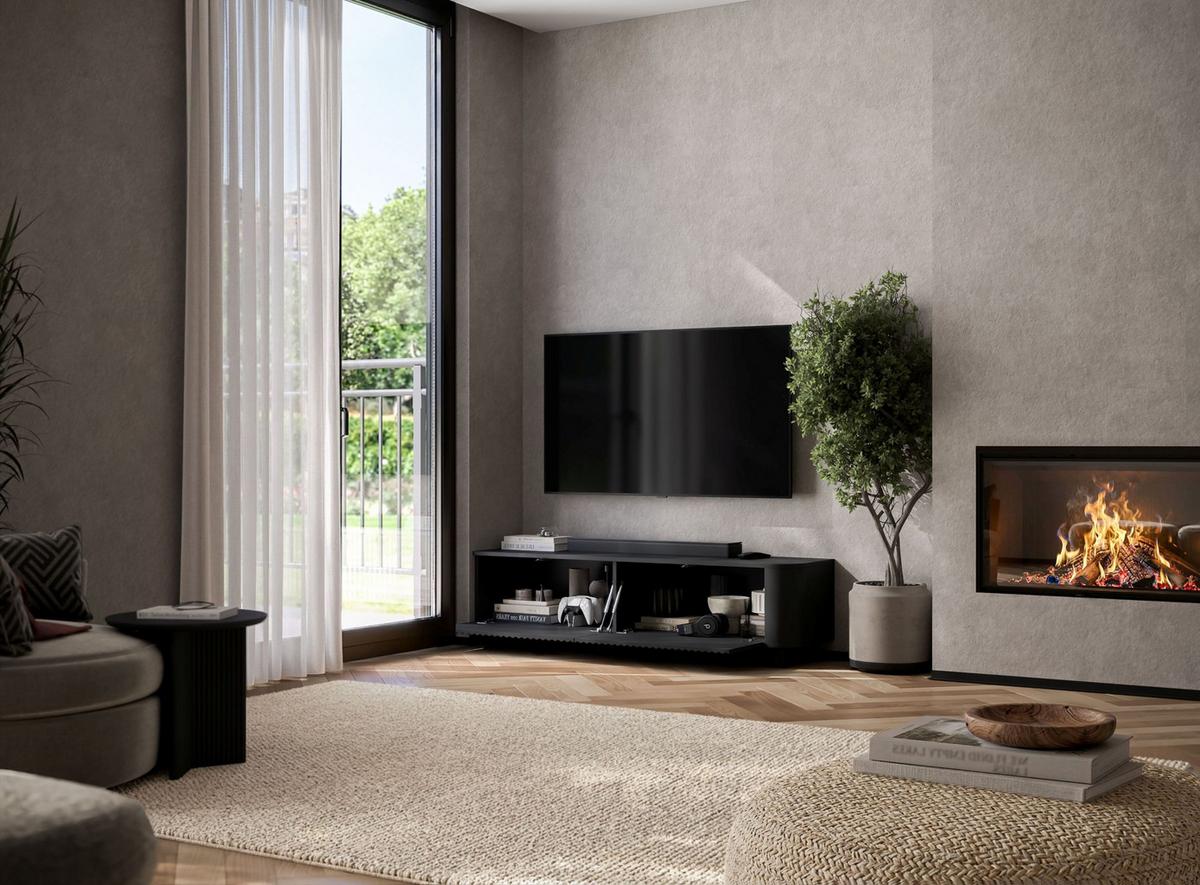 TV-LOWBOARD Aurora Schwarz matt 140 cm mit Sockel - Schwarz, Holzwerkstoff (140/37/35cm) - Meble Lindner