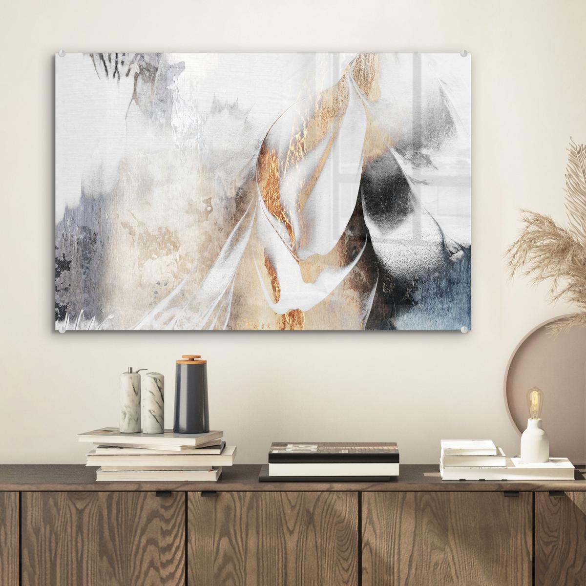 ACRYLGLASBILD Luxus - Abstrakt - Gold - Weiß Wanddeko 60x40 cm - Goldfarben, Glas (60/40cm) - MuchoWow