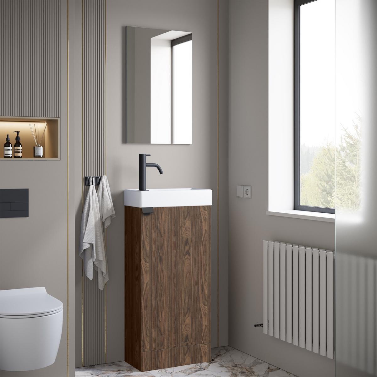 GÄSTE-WC-MÖBELSET Orion 2 Teile Walnuss Braun - 40 x 22 x 88 cm - Walnussfarben/Braun, Holz (40/88/22cm) - Badplaats