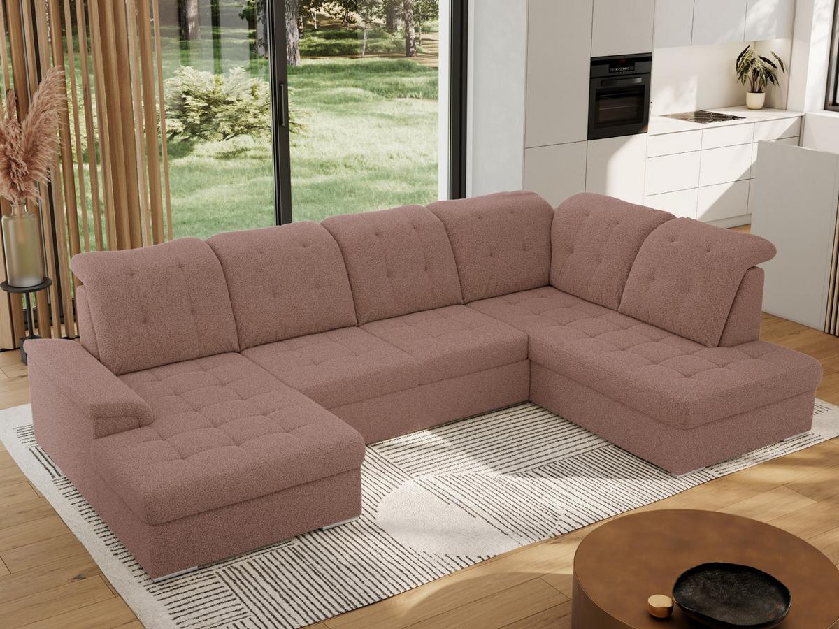 WOHNLANDSCHAFT MADRITO U - Rosa Boucle - Rechts - Silberfarben/Rosa, Textil/Metall (323/89/204cm) - MKS