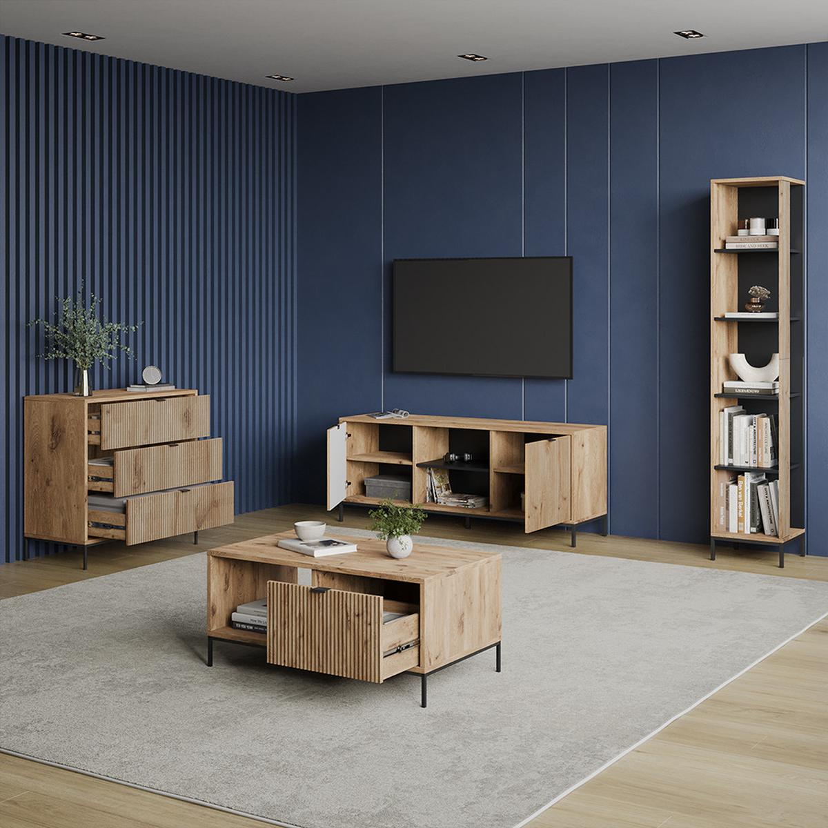 KOMMODE Aterno Viking Oak 42 x 81.2 cm mit 3 Schubladen - Eichefarben, Holzwerkstoff (42/81.2/80cm) - Livinity®