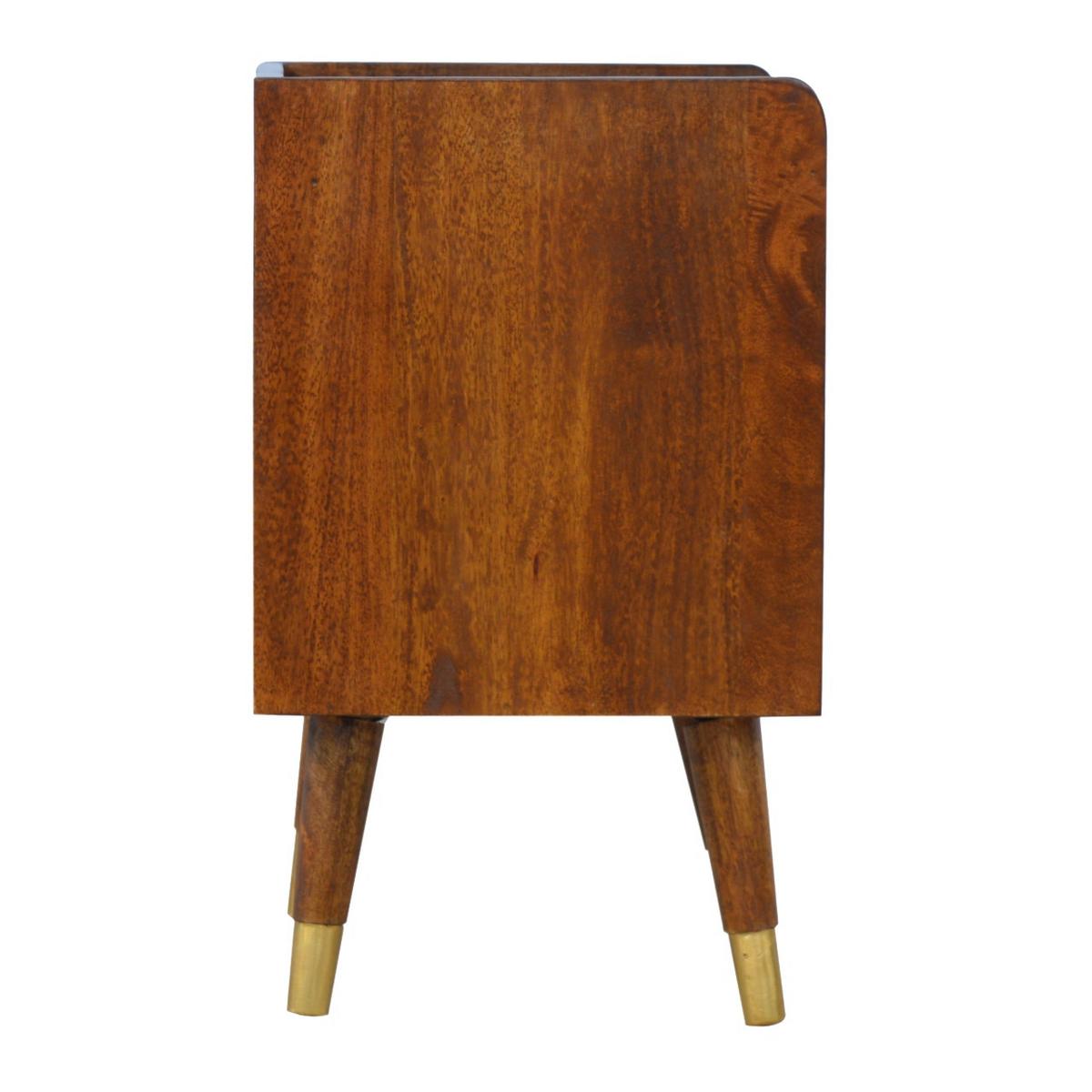 NACHTTISCH aus Massivholz, 1 Schublade, 1 Offenes Fach, Nordische Beine, Braun und Goldfarben - Messingfarben/Braun, Holz/Metall (45/58/35cm) - Artisan Furniture