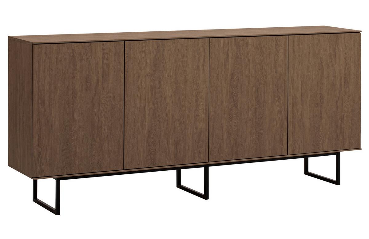 SIDEBOARD in Nussbaum 200 x 90 cm, Kommode mit Push-to-Open - Nussbaumfarben/Schwarz, Holzwerkstoff/Metall (200/90/40cm) - Furn.Design