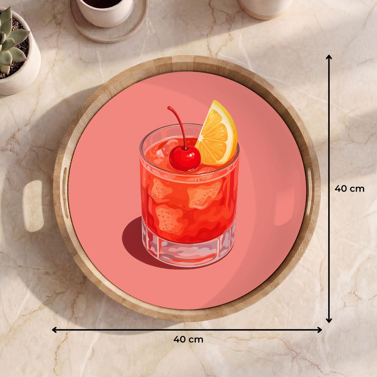 TABLETT Glas - Eiswürfel - Zitrone - Kirsche 40x40 cm - Rosa, Holz (40/5/5cm) - OnlyWow