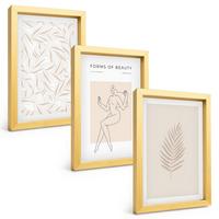 BILDER SET 3er Set - 20x30 cm Goldrahmen - Minimalistische botanische Motive - Goldfarben, Kunststoff (20/30cm) - TULUP