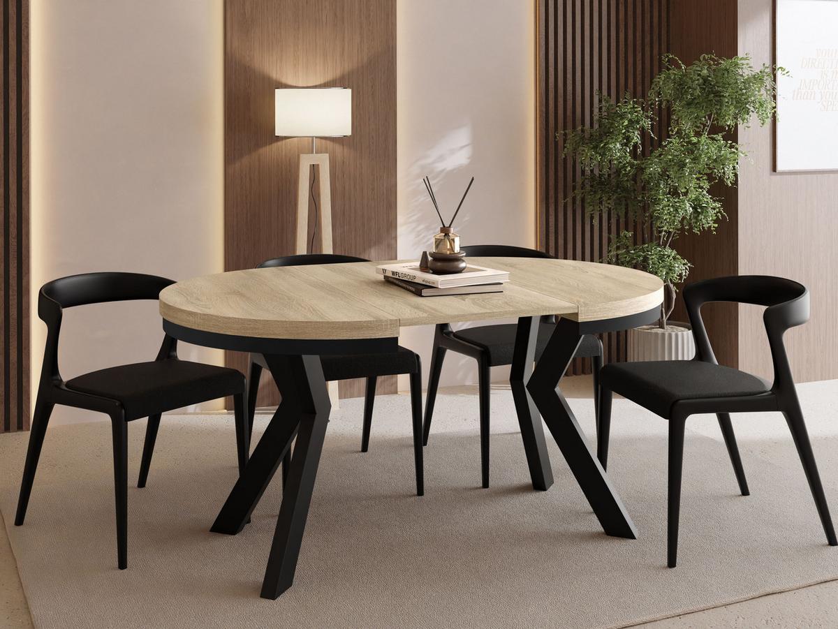 ESSTISCH Savio Neo rund ausziehbar verlängerbar, Eiche Sonoma Hellbraun 80-130/80/77 cm - Schwarz/Sonoma Eiche, Holz/Holzwerkstoff (80/130/77cm) - WFL GROUP