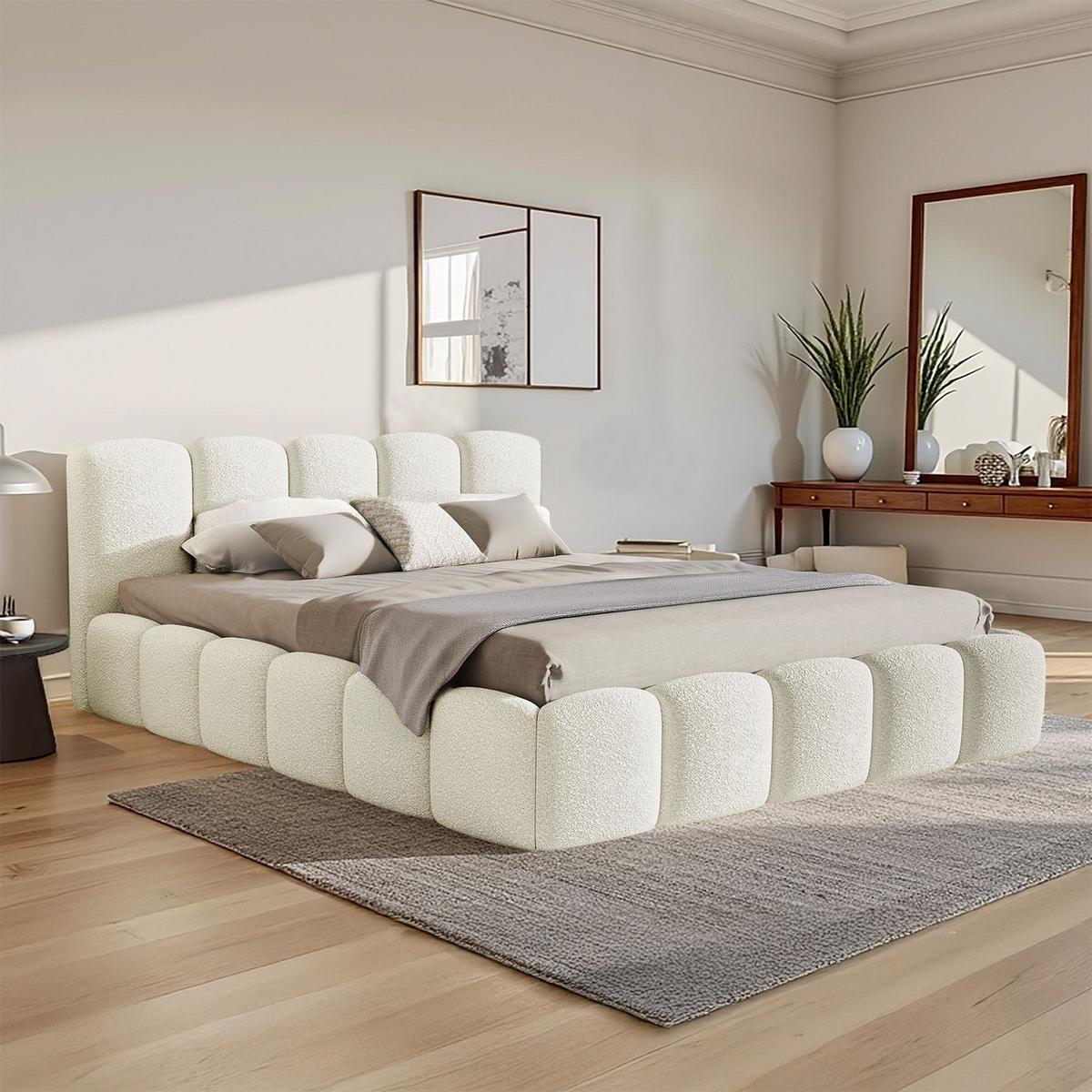 POLSTERBETT Catania 180/200 cm Creme Bouclé inkl Matratze - Creme, Textil (180/200cm) - Juskys