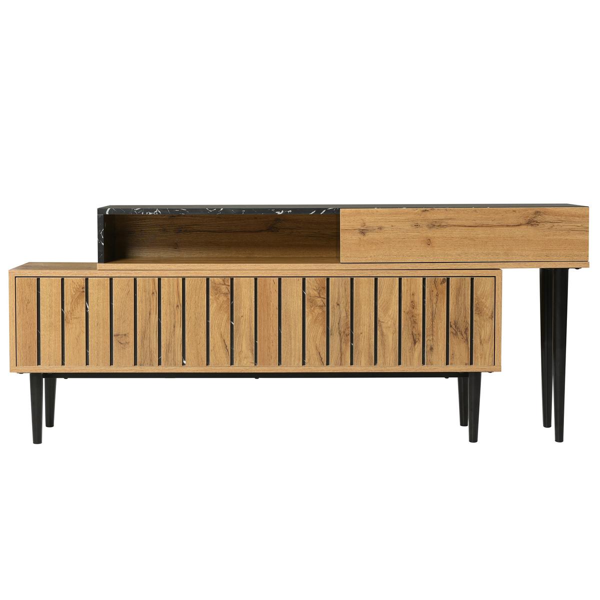 TV-SCHRANK Schwarz und Braun 129-200/26.5/58 cm - Braun, Holzwerkstoff (26.5/58/200cm) - Urban Meuble