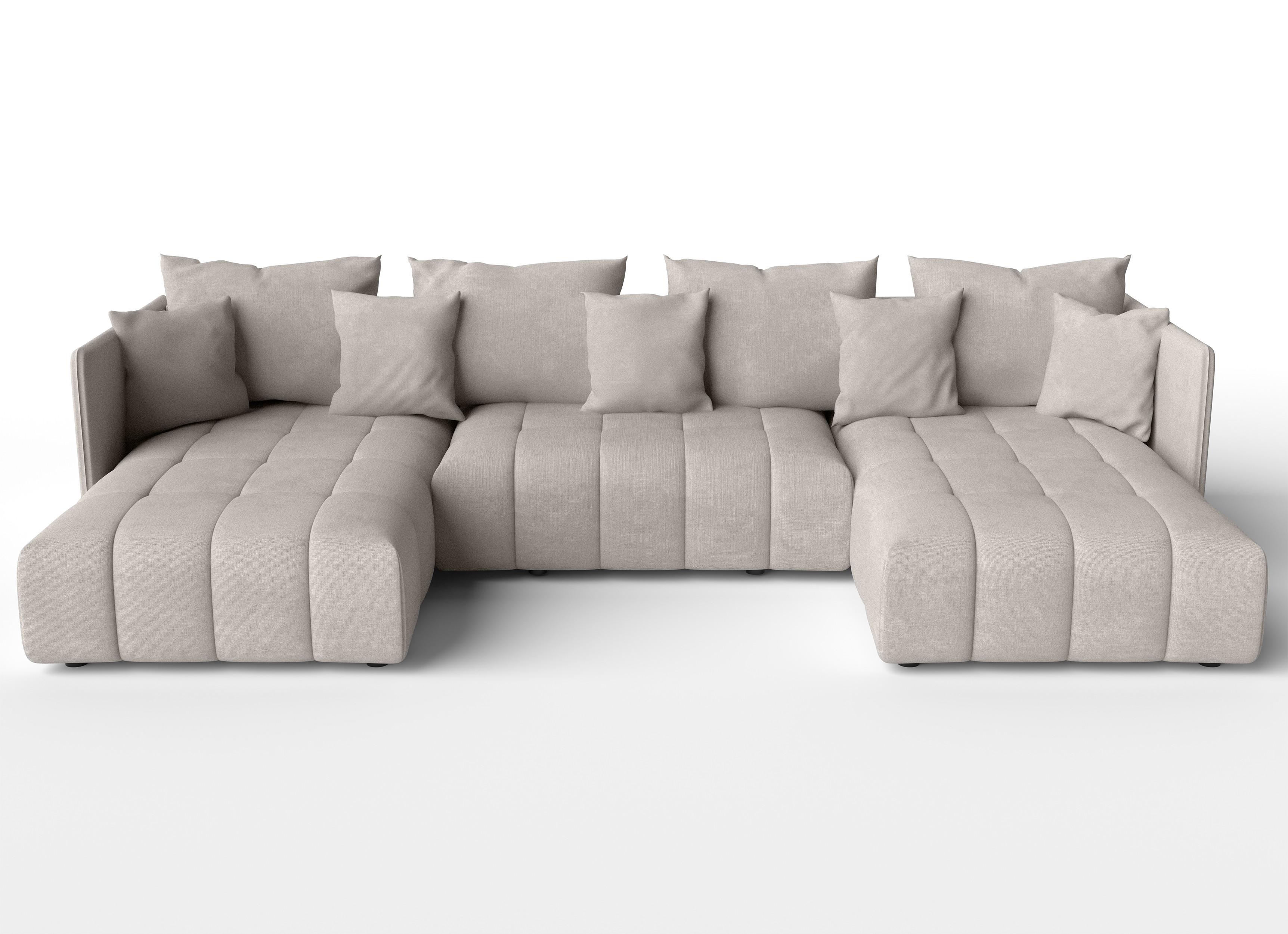 WOHNLANDSCHAFT Veliro U Beige 353/180/83 cm mit Schlaffunktion und Bettkasten - Beige/Schwarz, Kunststoff/Textil (353/83/180cm) - AX Living