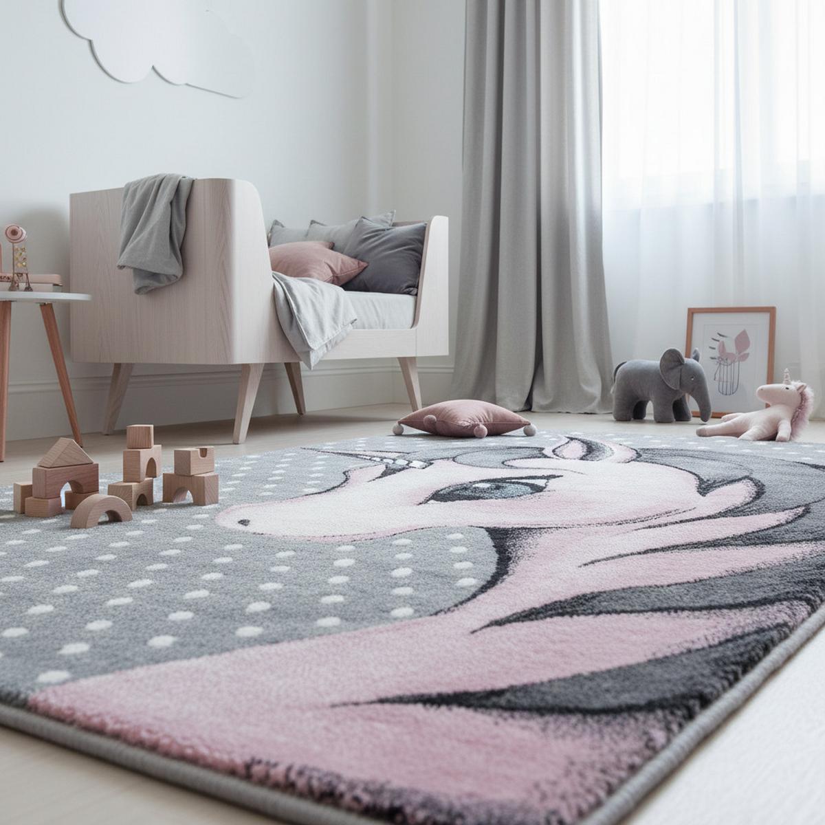 SPIELTEPPICH TASNA in Rosa, mit Einhorn-Motiv, 200 x 290 cm - Rosa, Textil (290/200cm) - KADIMA DESIGN