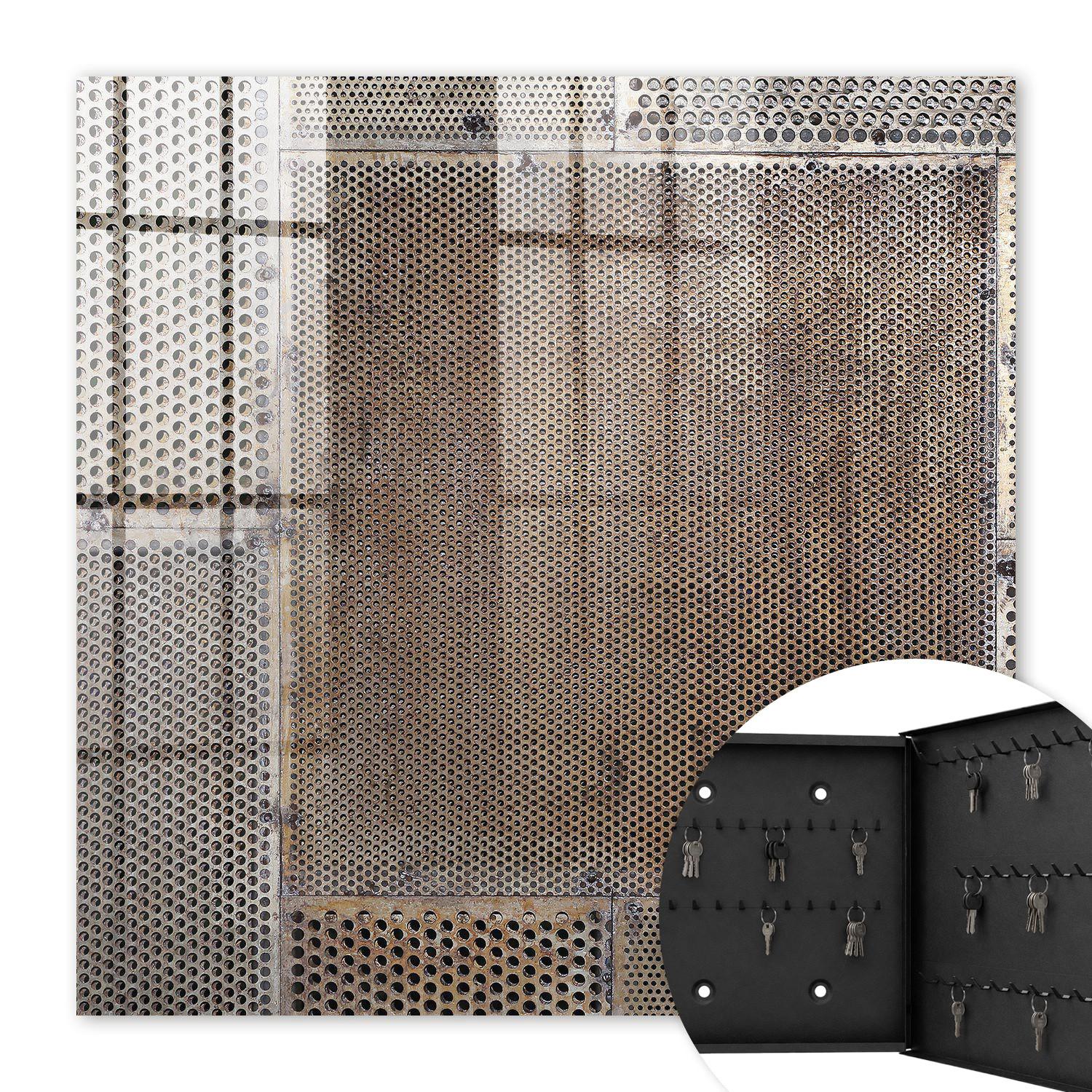 SCHLÜSSELBOX Schwarz 30x30 cm- Türöffnung nach rechts - Industriemuster - Braun, Metall (30/30/5cm) - TULUP