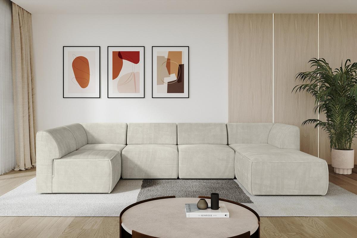 WOHNLANDSCHAFT Ottomane Rechts MOVO-L 345x180x78 cm Cream Cord - Creme, Holzwerkstoff/Kunststoff (180/78/345cm) - ALTDECOR