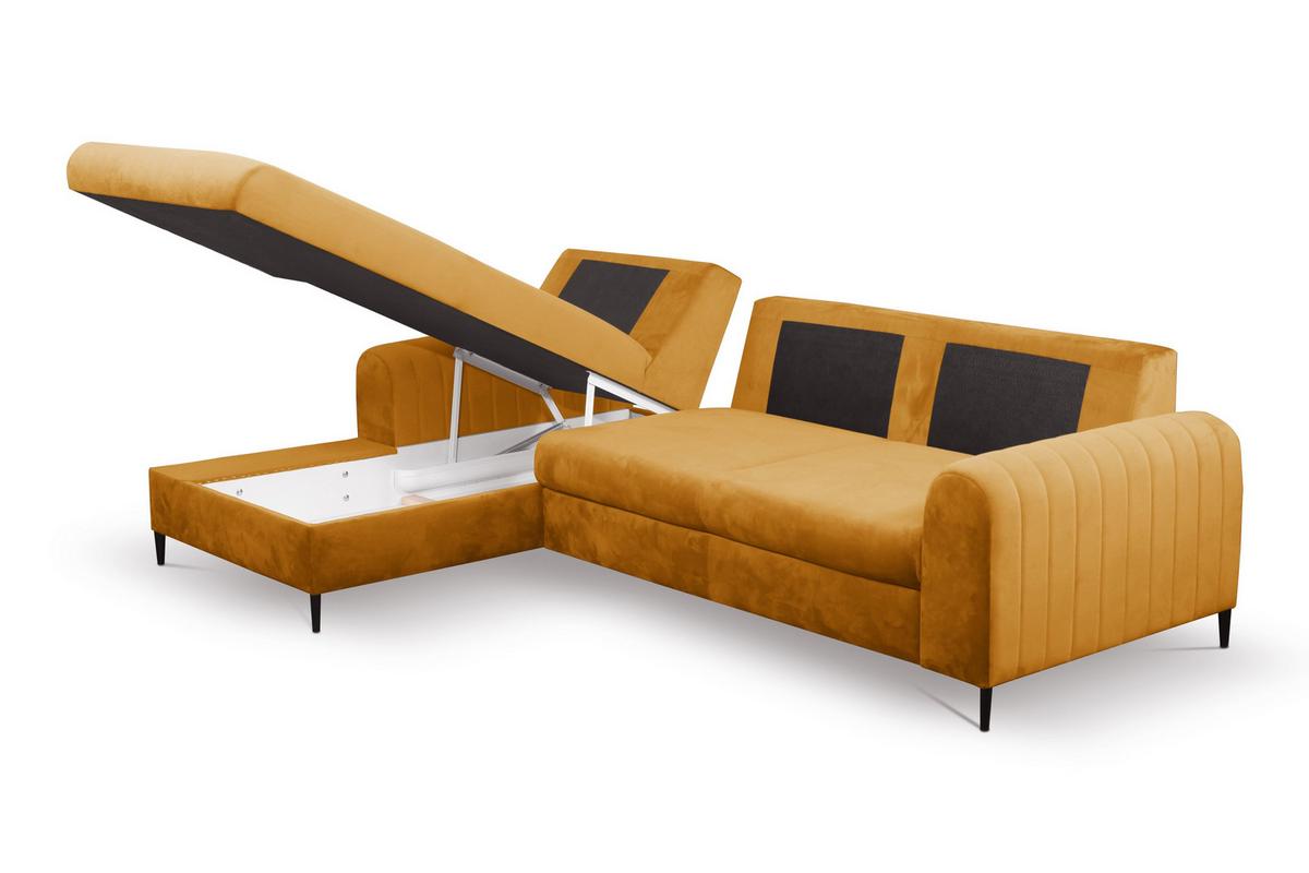 ECKSOFA VERONA L-S Gelb Velours-Stoff mit Schlaffunktion - Gelb, Holz (251/164cm) - MASSENO