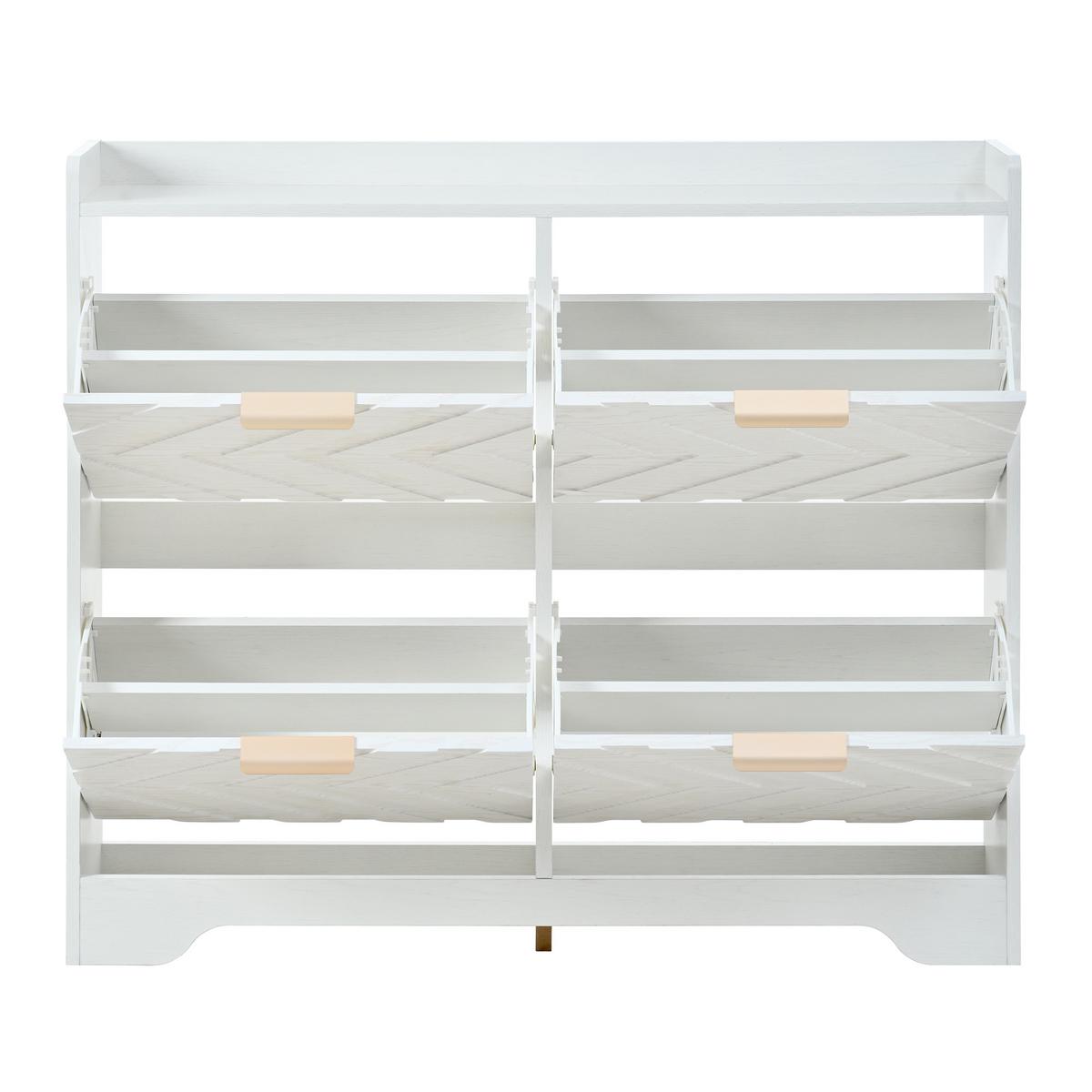 SCHUHSCHRANK mit 3d-strukturfront & 4 klappfächern - Weiß, Holzwerkstoff (105/90/24cm) - Urban Meuble