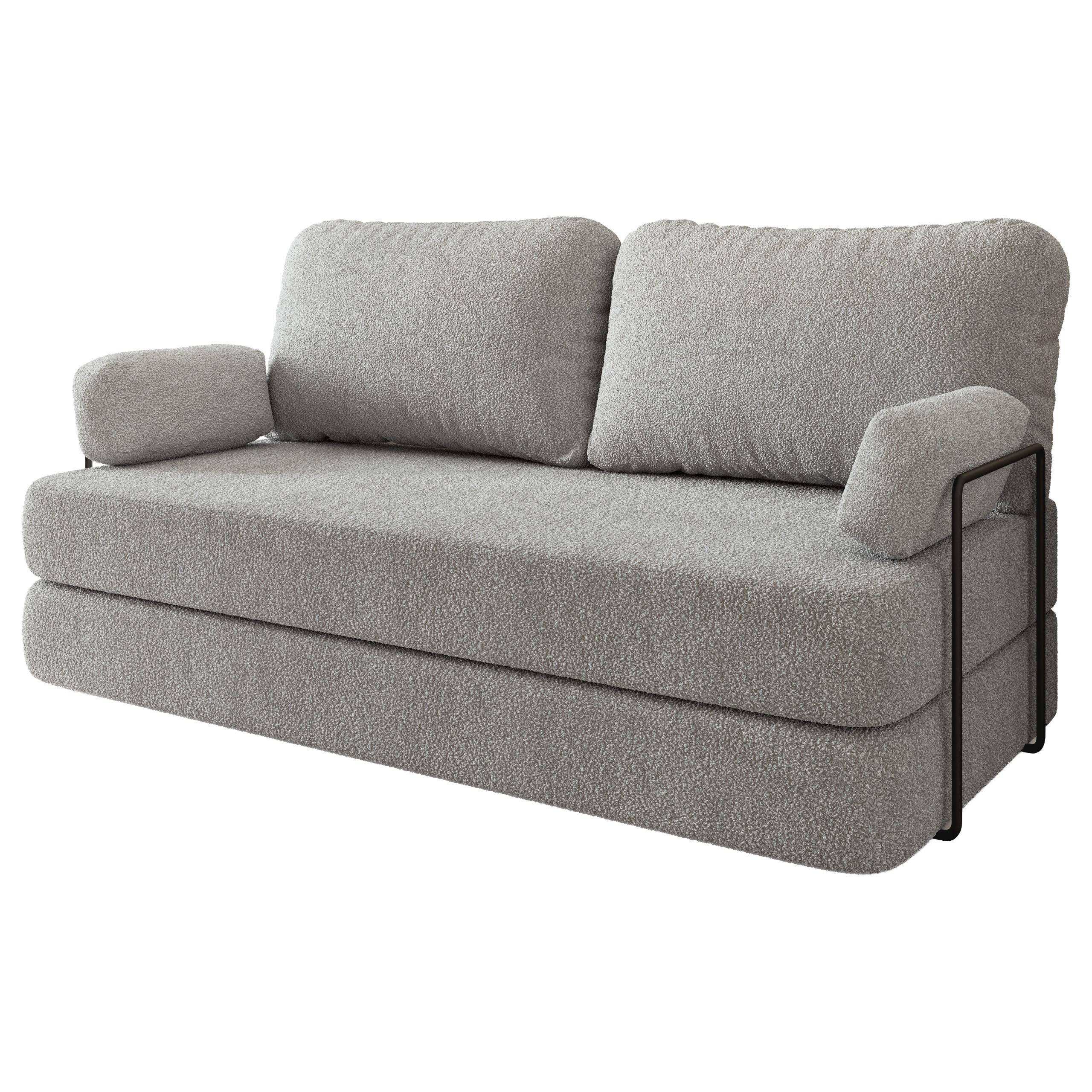BETTSOFA NIKSI aus Schaumstoff Bucle-Stoff Hellgrau Schlaffunktion - Hellgrau, Textil (170/86/80cm) - MASSENO