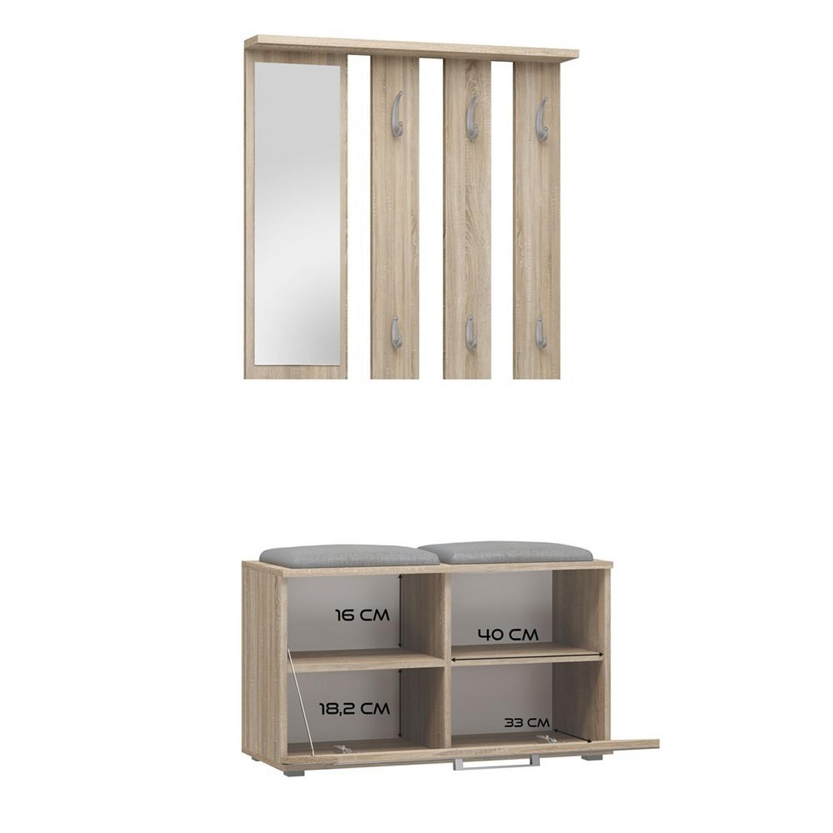 GARDEROBE praktisch Garderoben-Set mit Spiegel Sonoma 85/180/35 - Sonoma Eiche, Holzwerkstoff (85/180/35cm) - RAUMHIRSCH FURNITURE