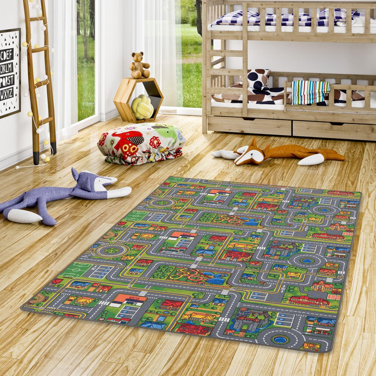 KINDER SPIEL STRASSENTEPPICH - Grau/Grün, Textil (160/200cm) - Snapstyle