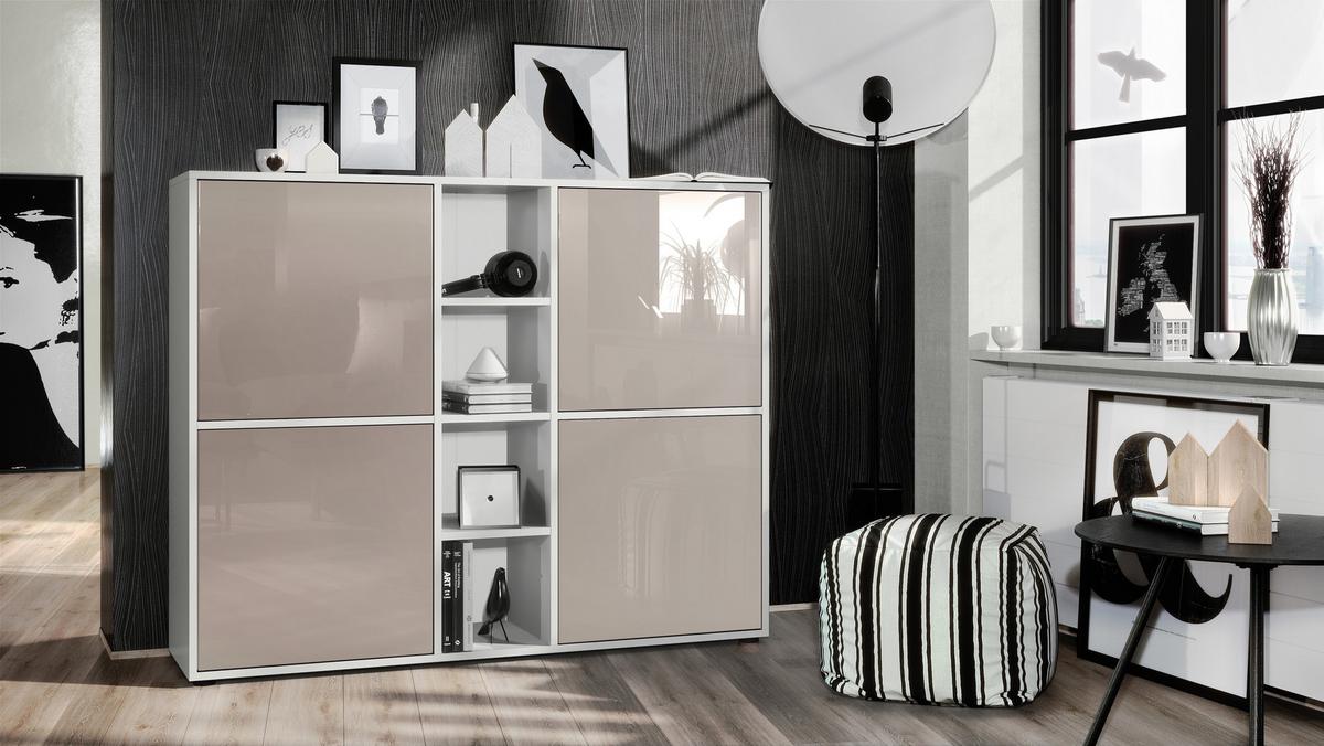 HIGHBOARD Cuba Türen in Sandgrau Hochglanz - Sandfarben, Holzwerkstoff (130.5/105.5/35.5cm) - Vladon