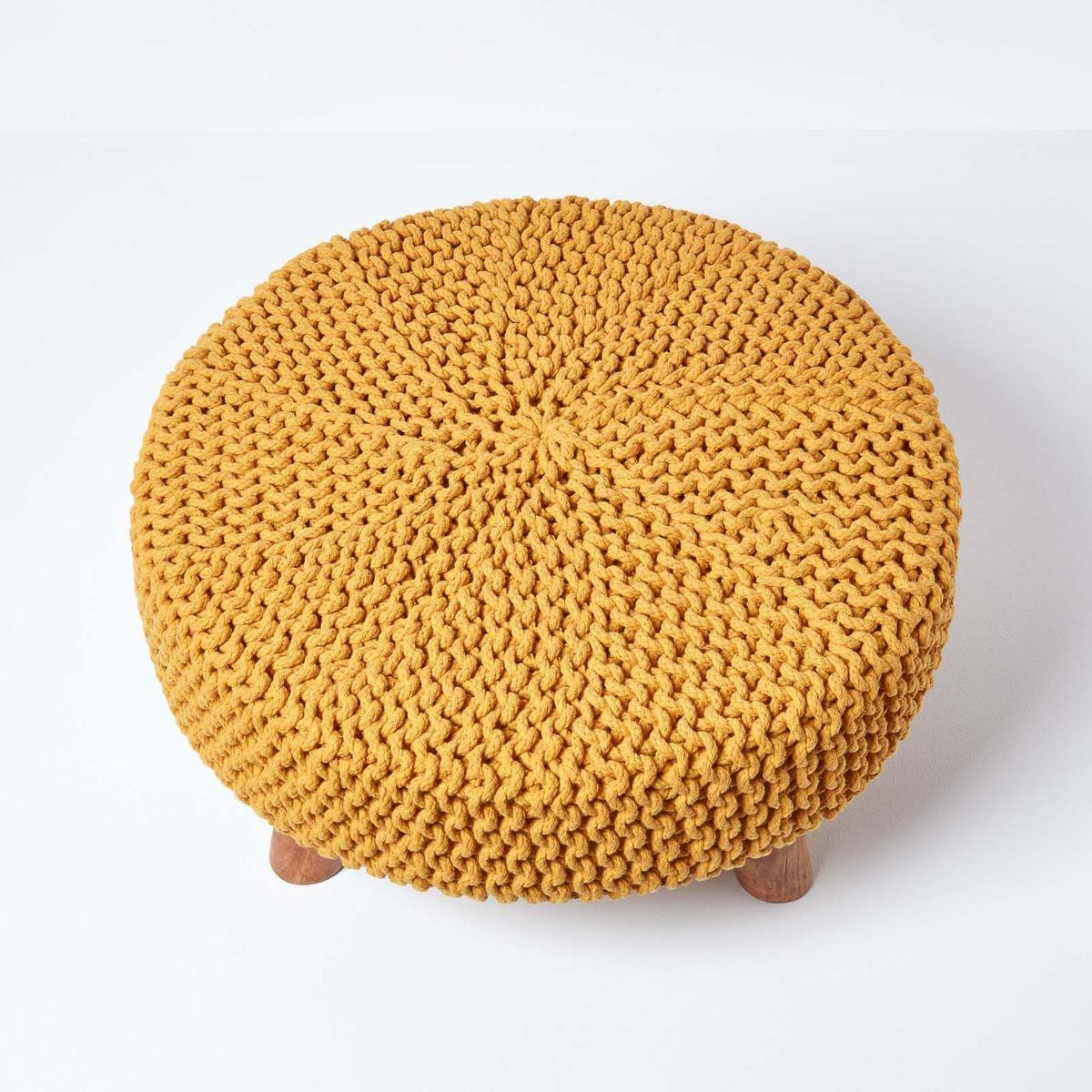 STRICK-HOCKER senfgelb, rund 62/62/30 cm - Currygelb, Textil (62/30/62cm) - Homescapes