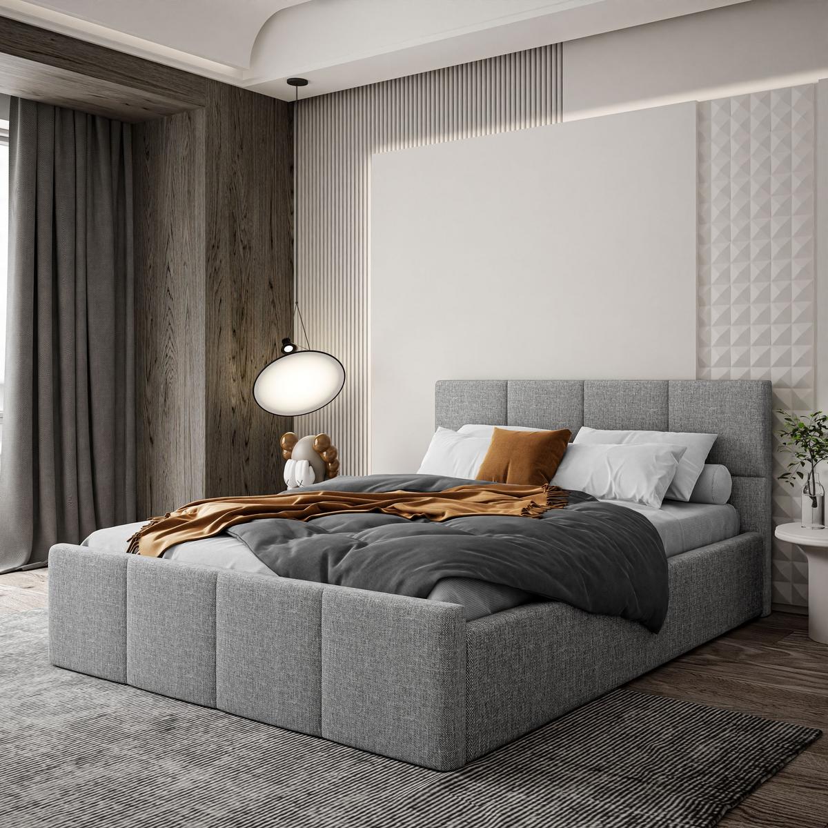 POLSTERBETT AVA 160x200 cm Inari 91, 34 Holzlatten, Kopfteil 91 cm - Grau, Textil (160/200cm) - Lookway