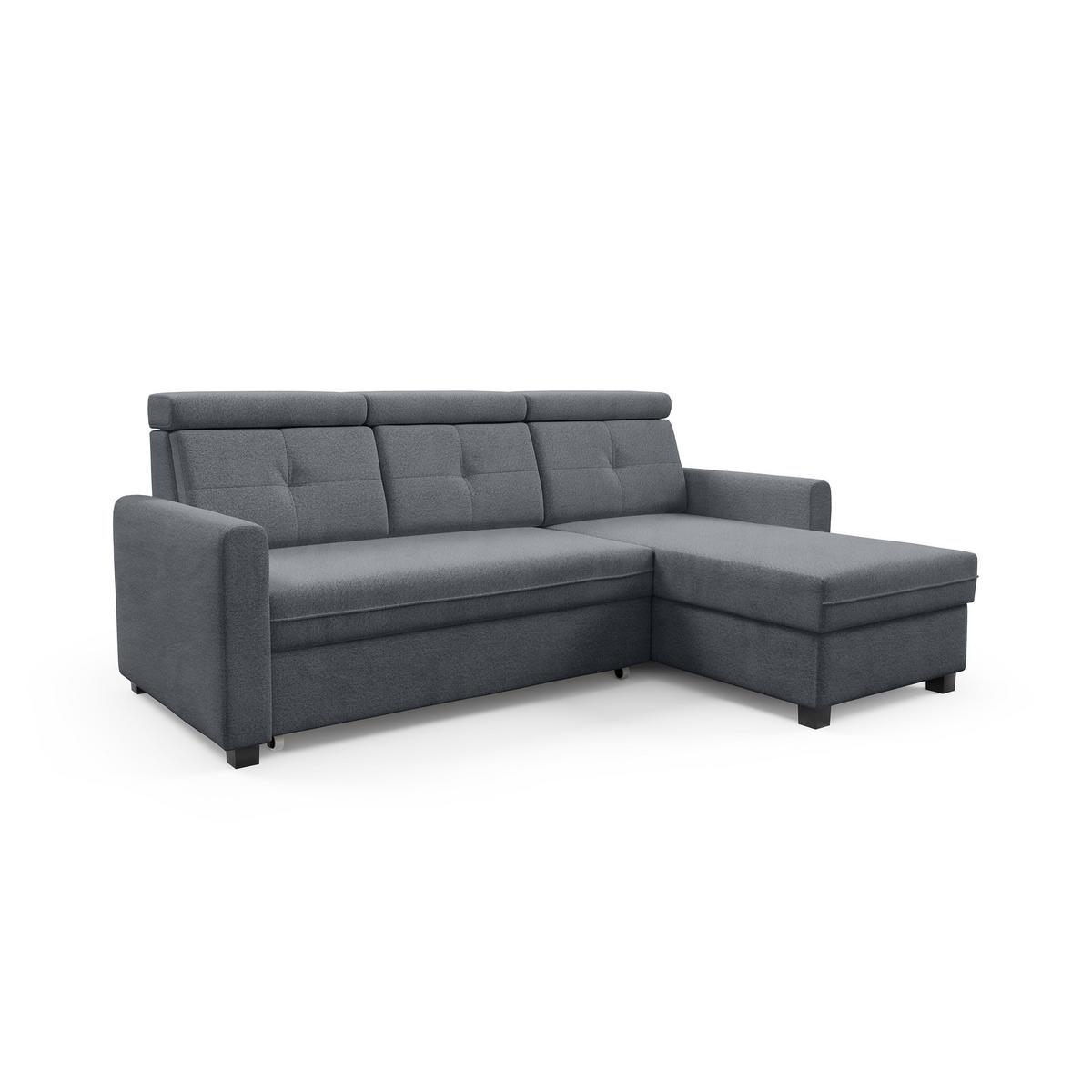 ECKSCHLAFSOFA Milano, Grau, rechts - Schwarz/Grau, Textil (217/166cm) - Beautysofa