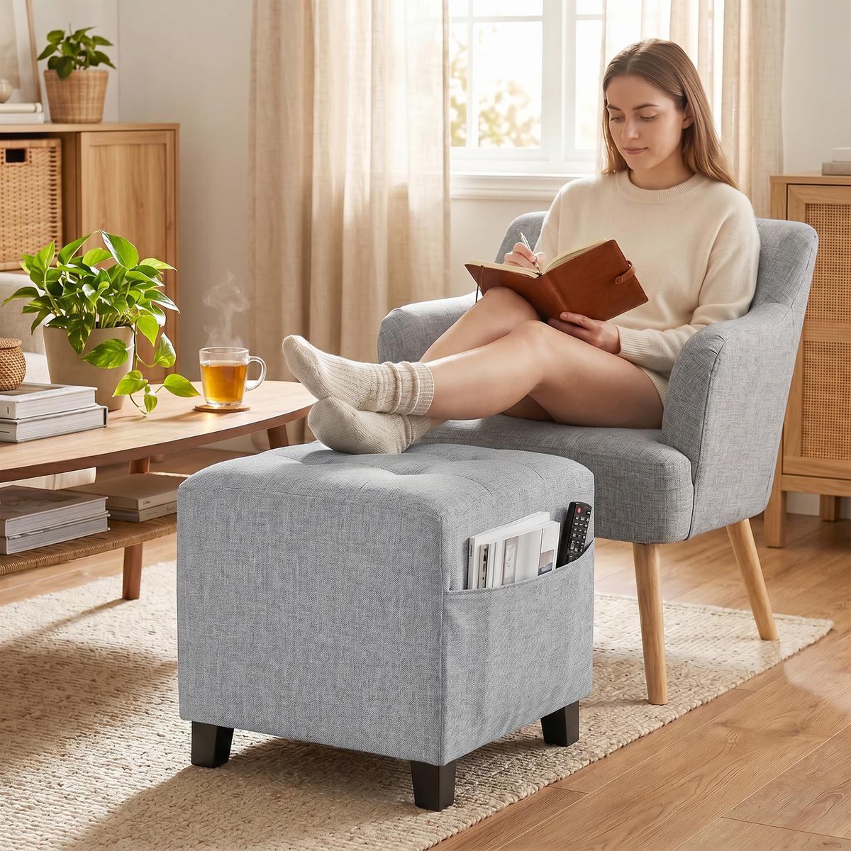HOCKER Polyester Hellgrau - Hellgrau, Textil (35/35/35cm) - HOMCOM